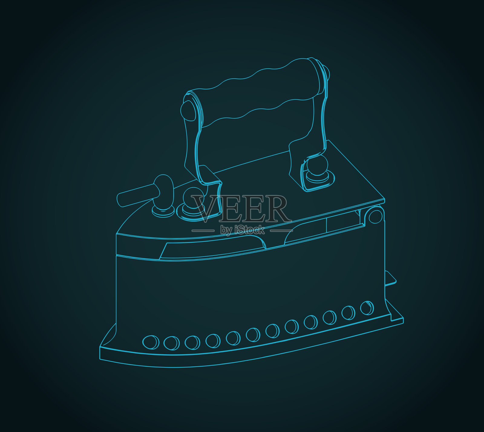 老式炭火熨斗等距蓝图插画图片素材