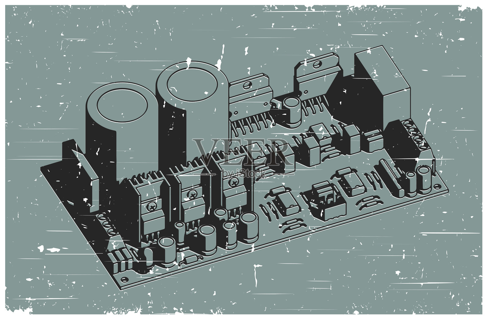 放大器电路板复古海报插画图片素材