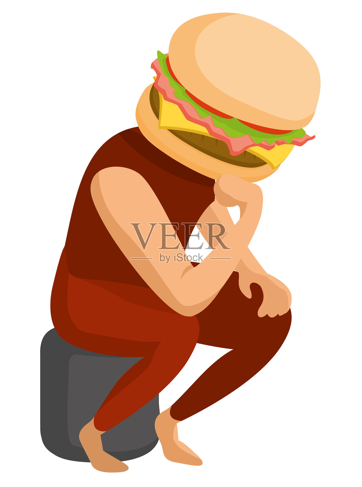 汉堡包模仿思想者雕像的造型插画图片素材