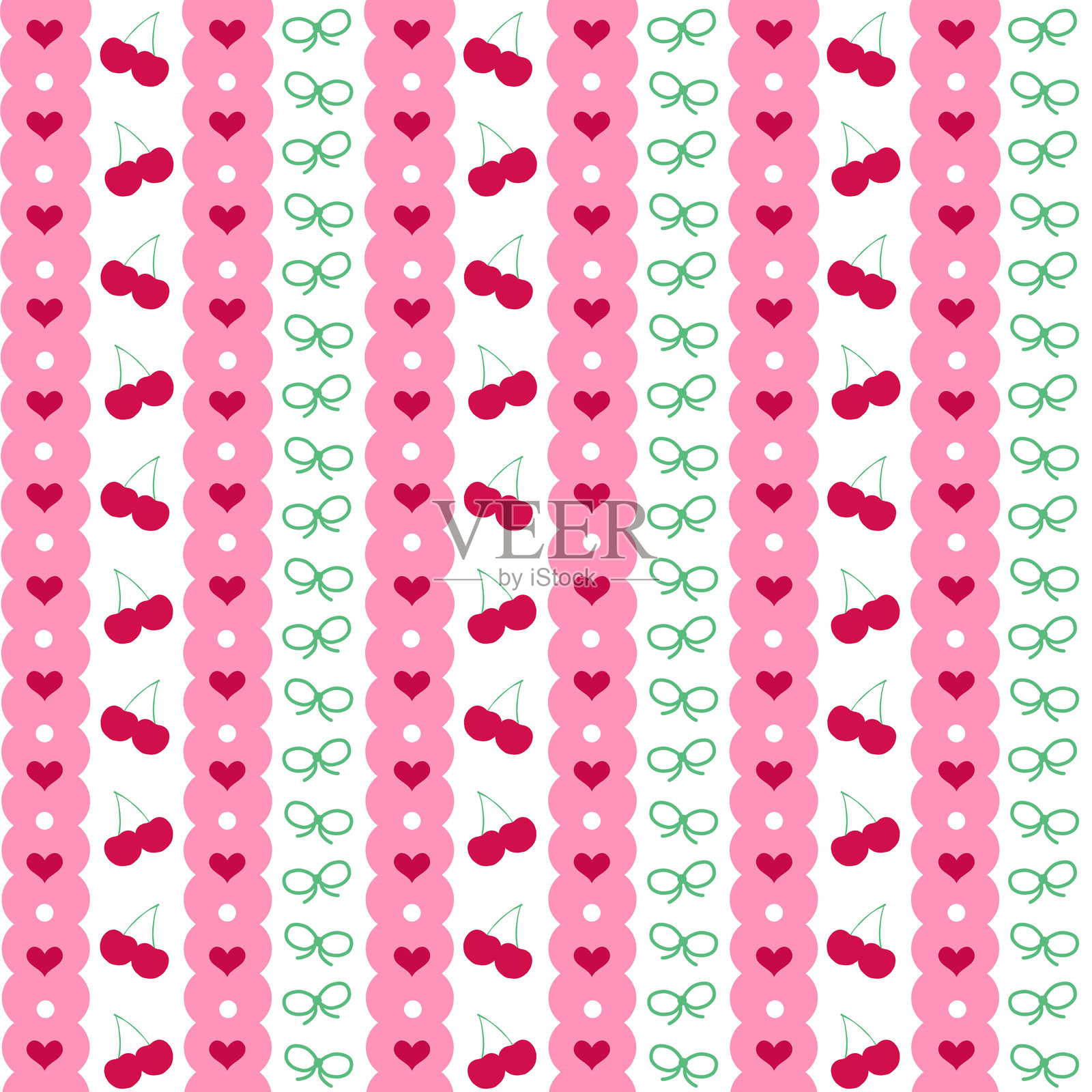 心形樱桃条纹图案纸情人节背景插画图片素材