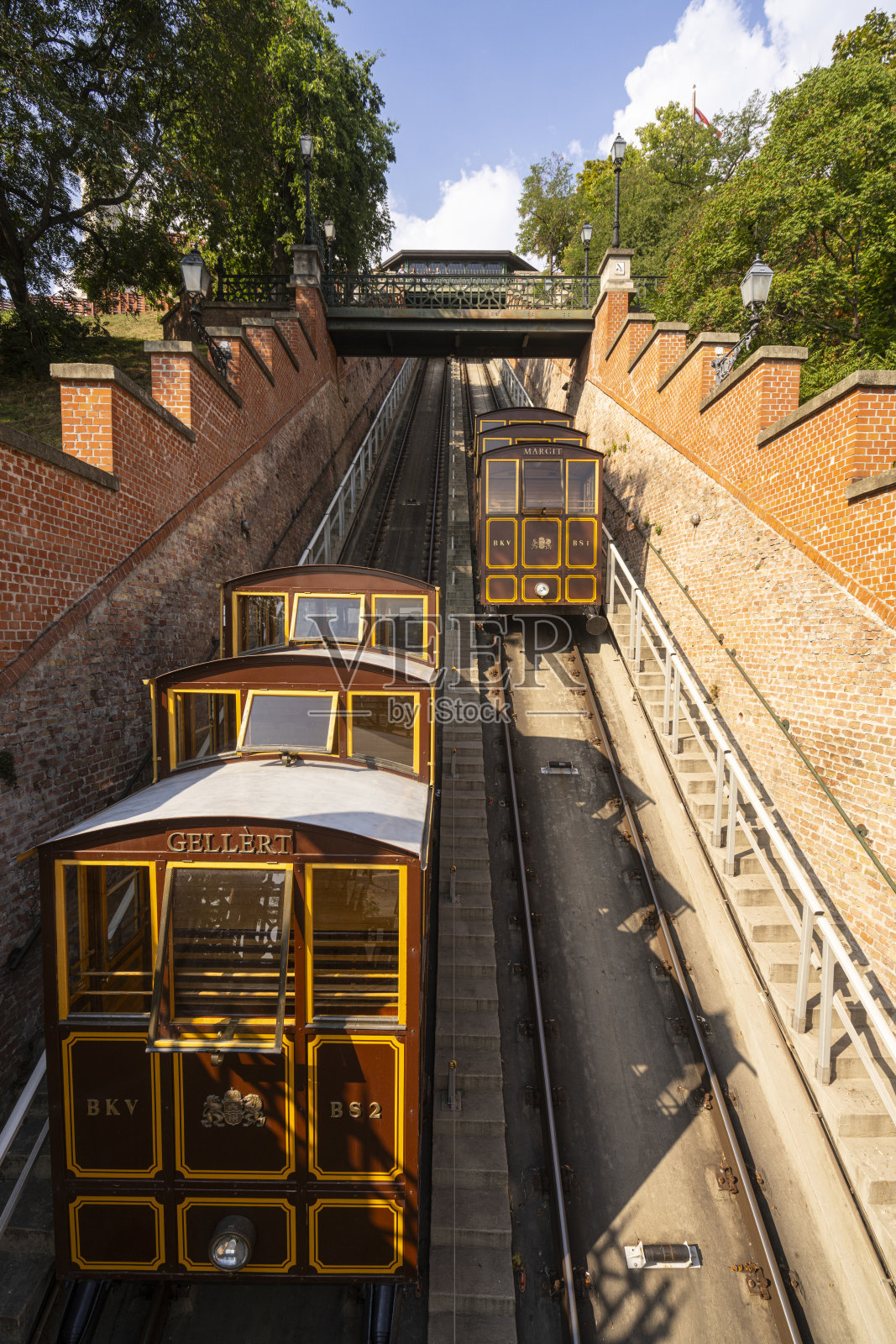 匈牙利布达佩斯,前往布达城堡的缆车照片摄影图片