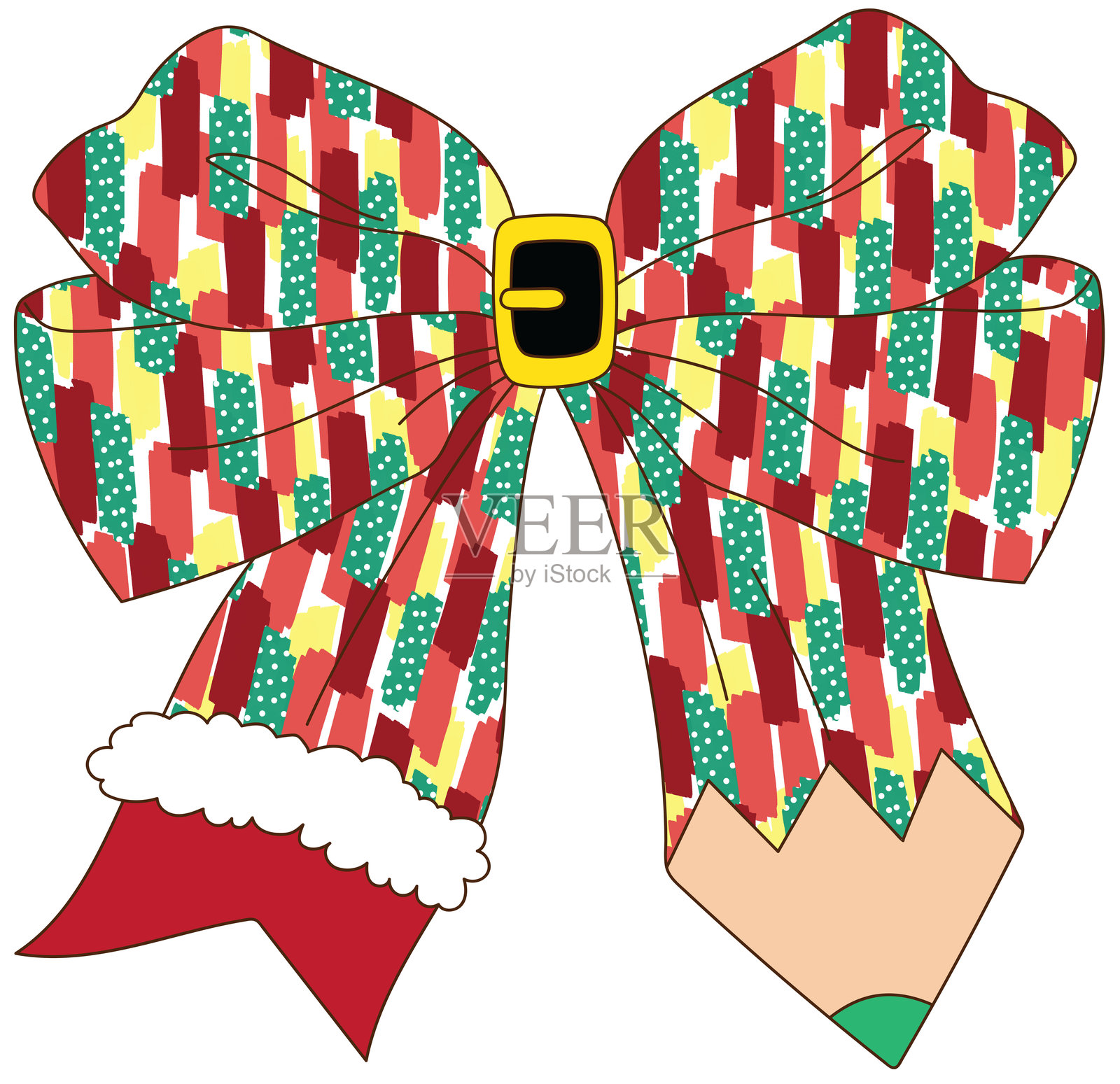 圣诞节铅笔蝴蝶结笔触插画图片素材