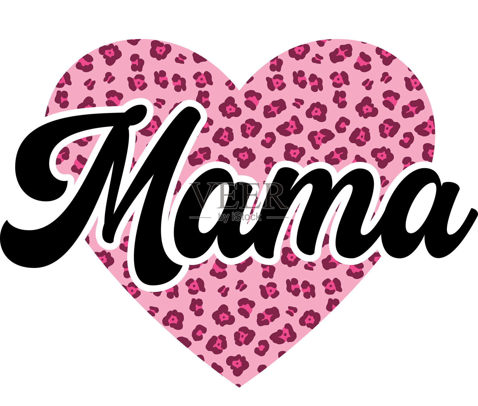 情人节妈妈文字豹纹心插画图片素材