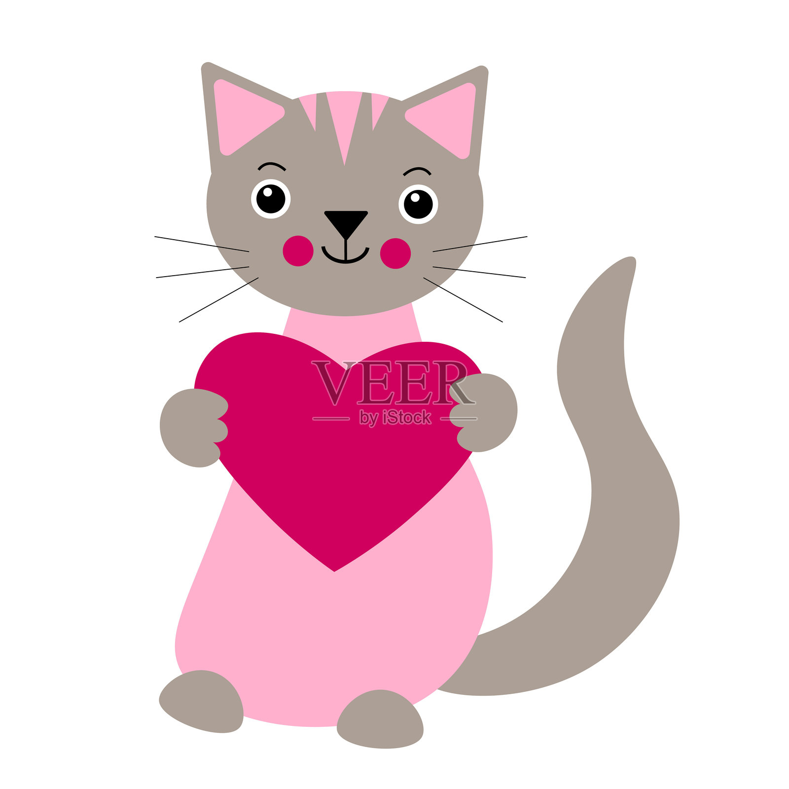 可爱的小猫用爪子抱着一颗心插画图片素材