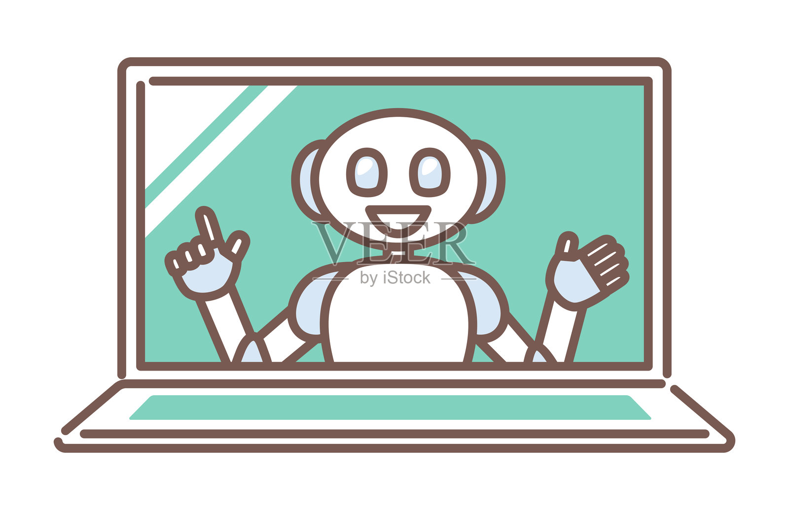 illustration of AI robot working with people插画图片素材