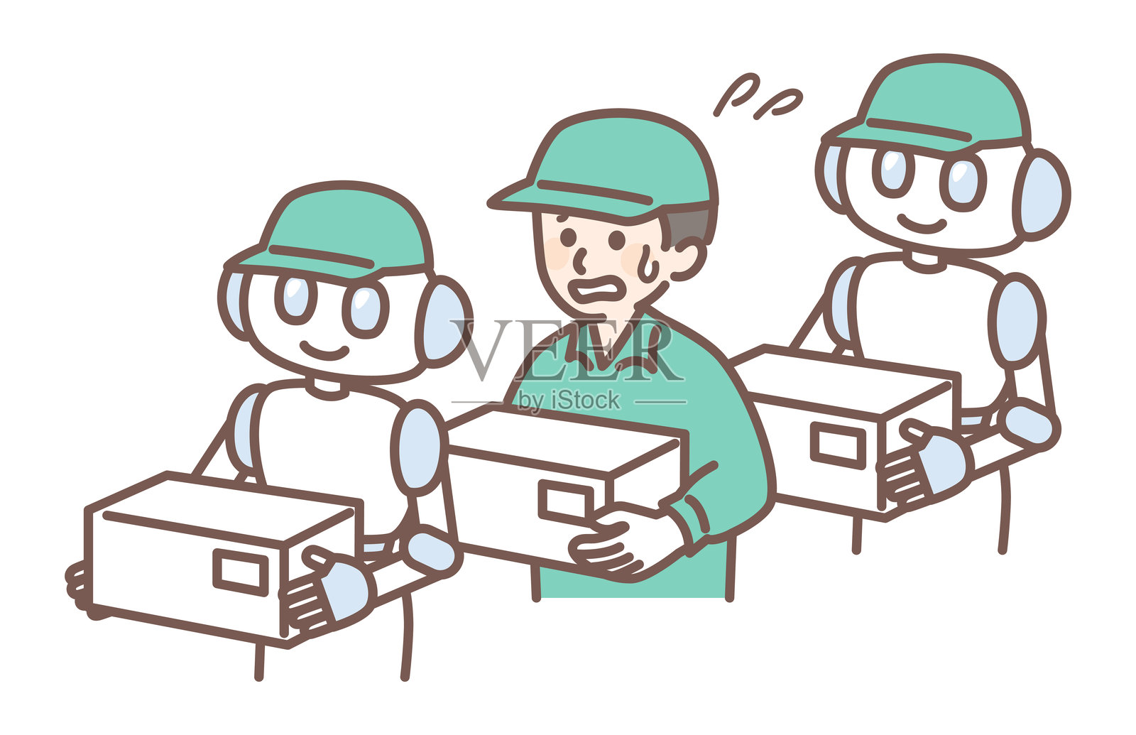 人工智能机器人与人类协同工作的插画插画图片素材