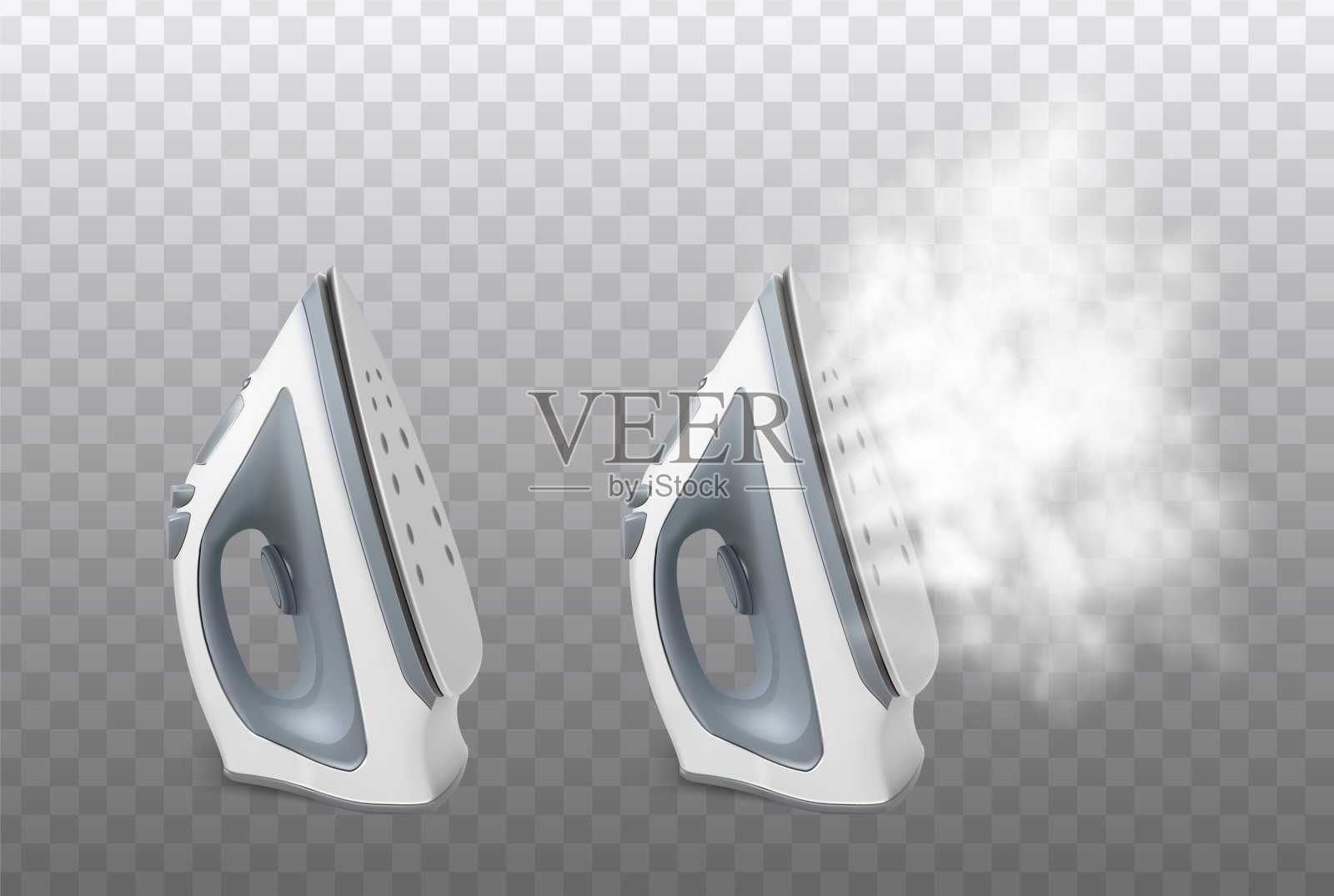 3d写实矢量图标插画。熨斗侧面和正面视图。孤立在白色背景上。照片摄影图片