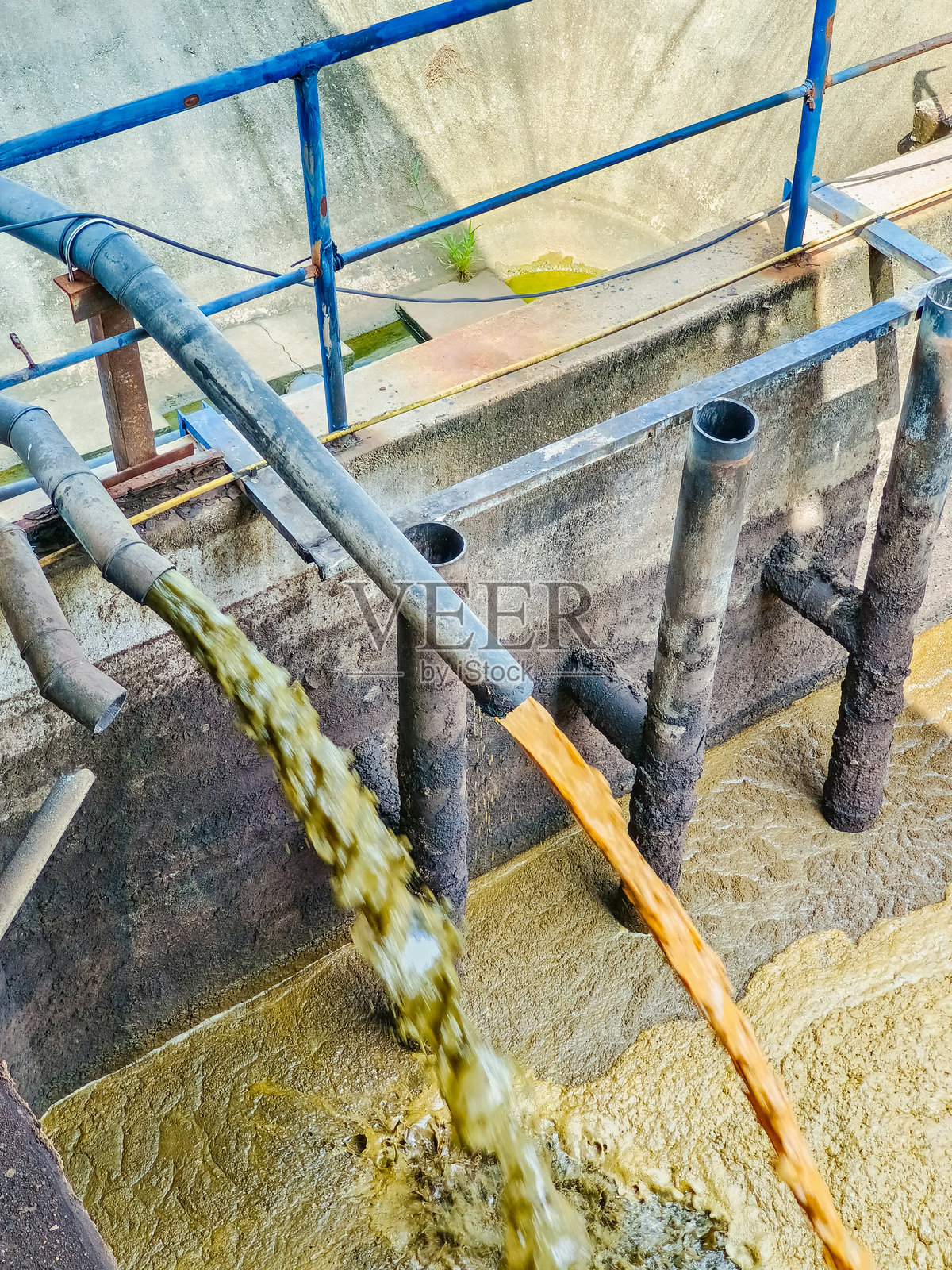 工业厂区废水管道排放,沼气,生物废料。废水照片摄影图片