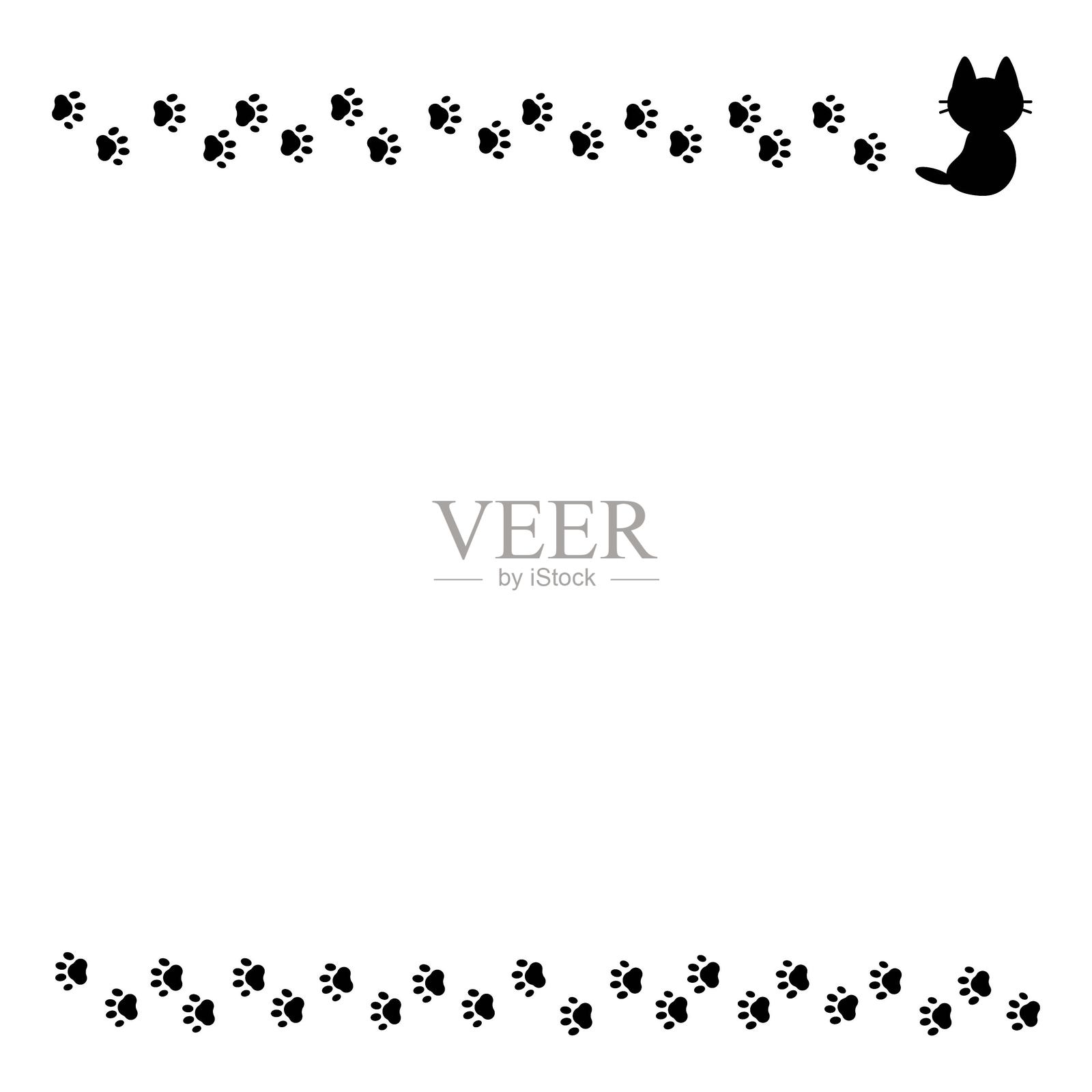 猫和猫爪印画框插画图片素材