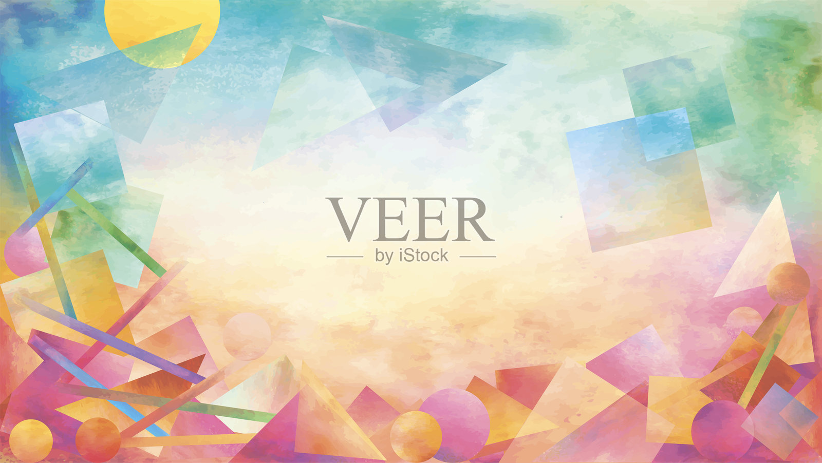 抽象背景。带有水彩飞溅和几何形状的矢量插图。插画图片素材