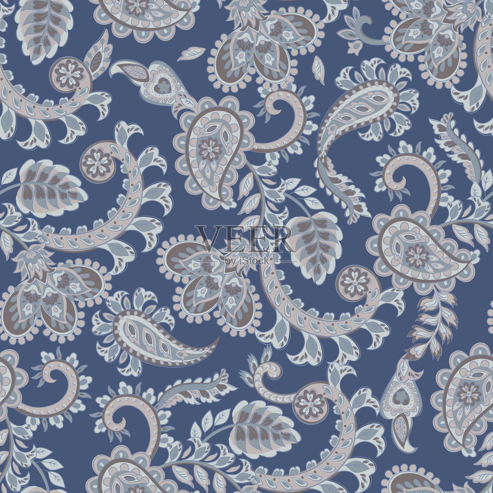 佩斯利民族风花卉图案矢量无缝图插画图片素材