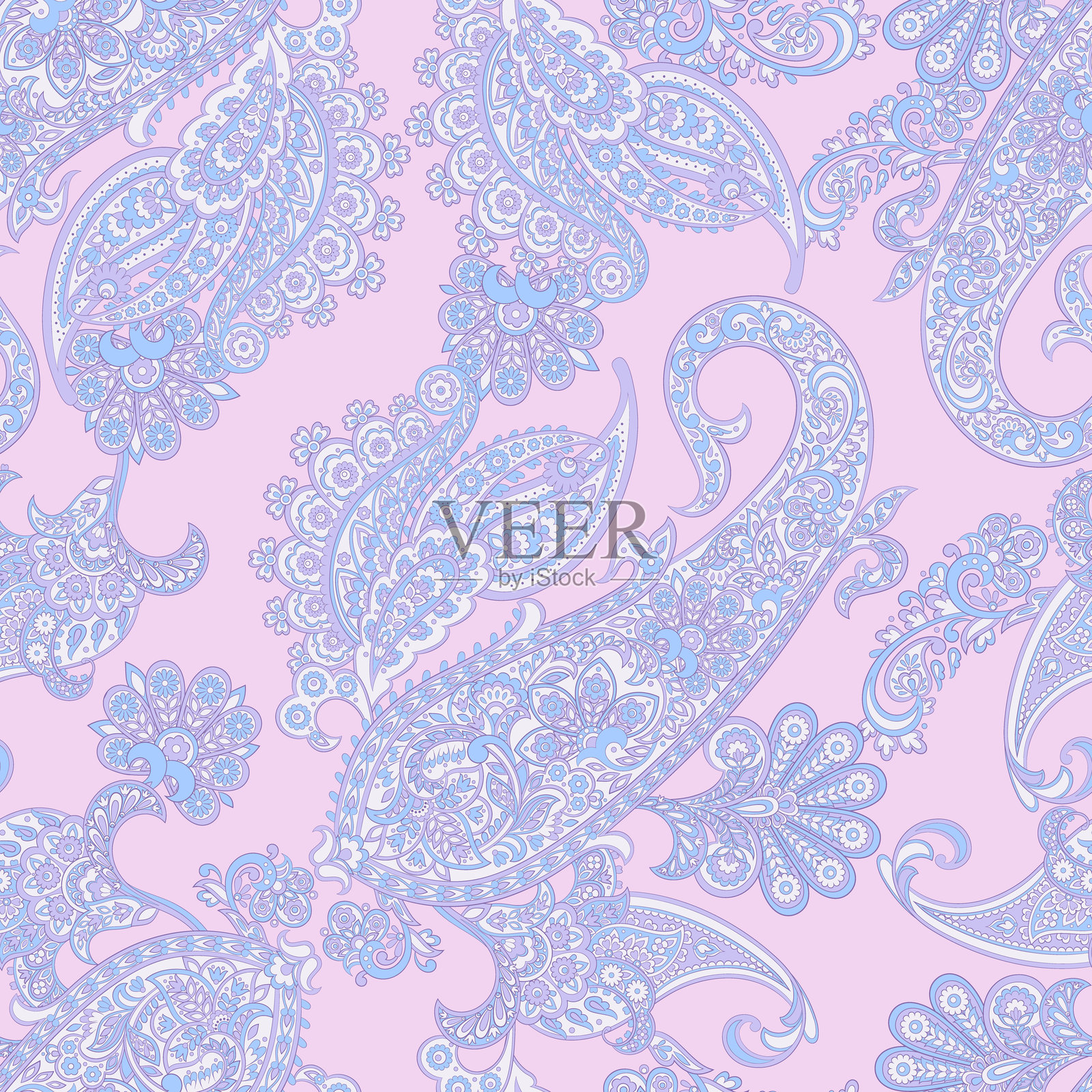 花卉佩斯利装饰品无缝图案。亚洲纺织风格矢量图插画图片素材