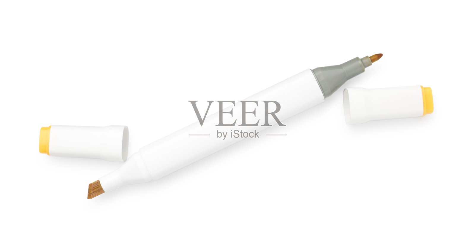 白色背景上的双头马克笔,俯视角度照片摄影图片