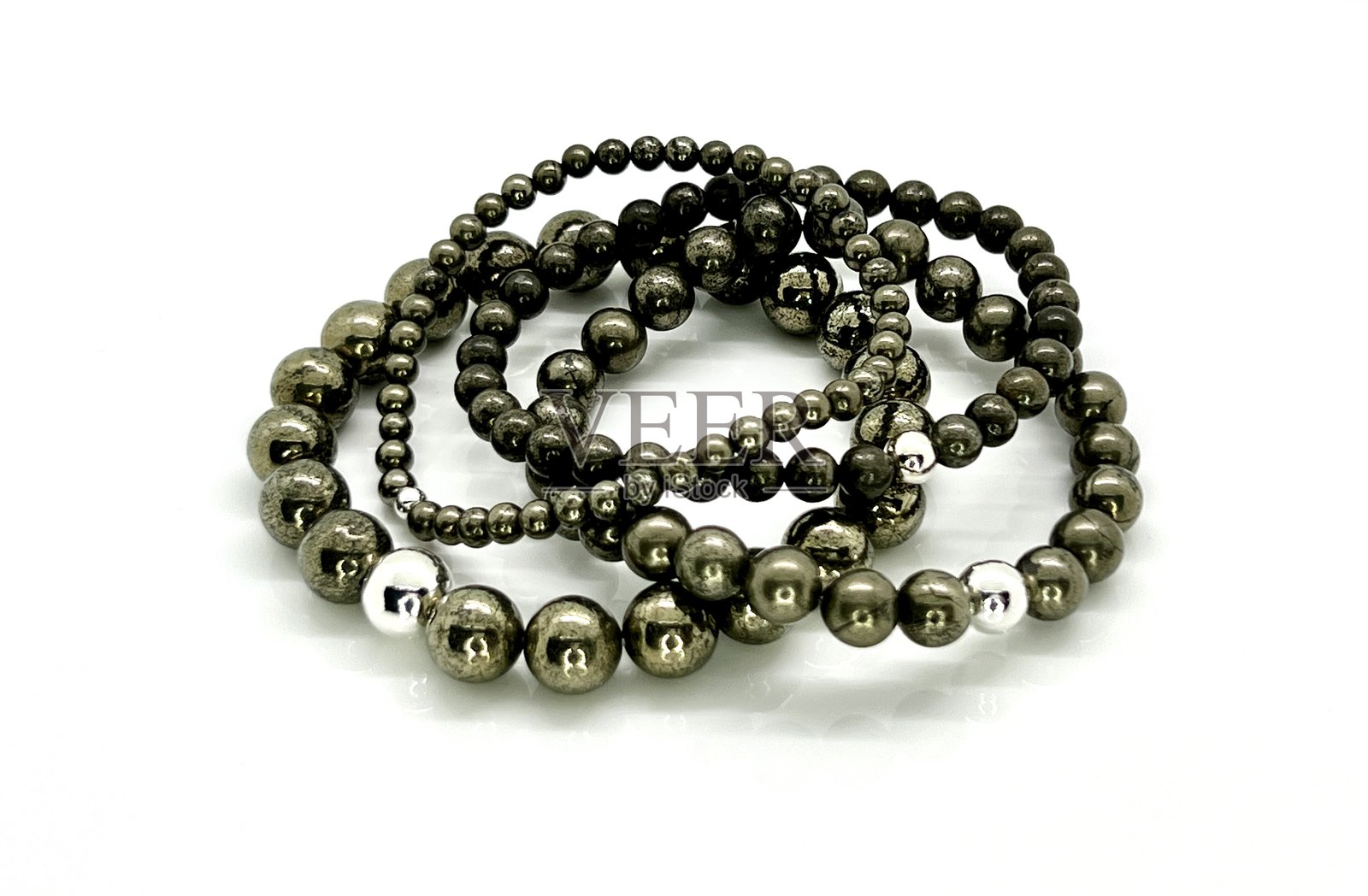 黄铁矿与925纯银手链照片摄影图片