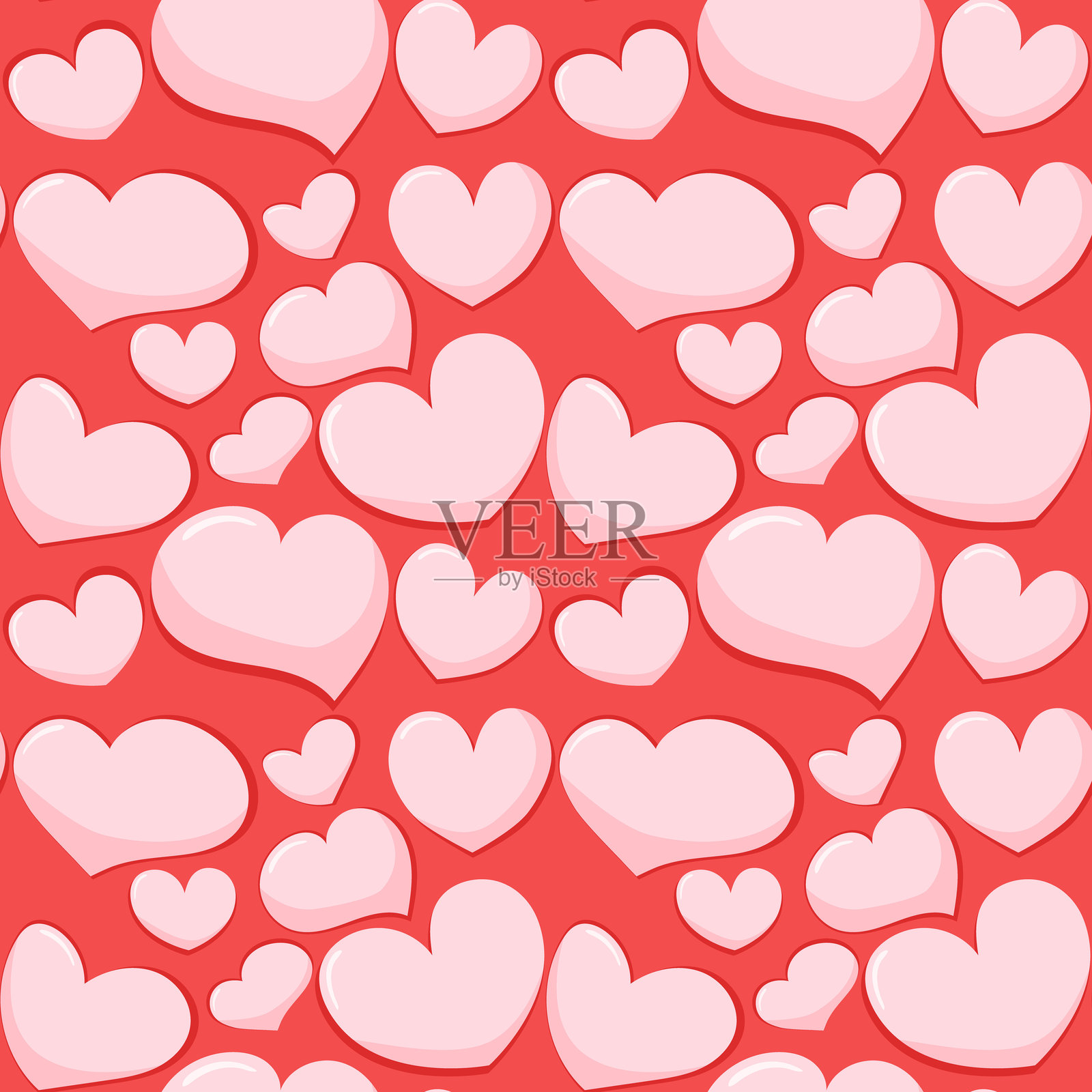 红色背景上粉色心形无缝图案。情人节。爱。插画图片素材