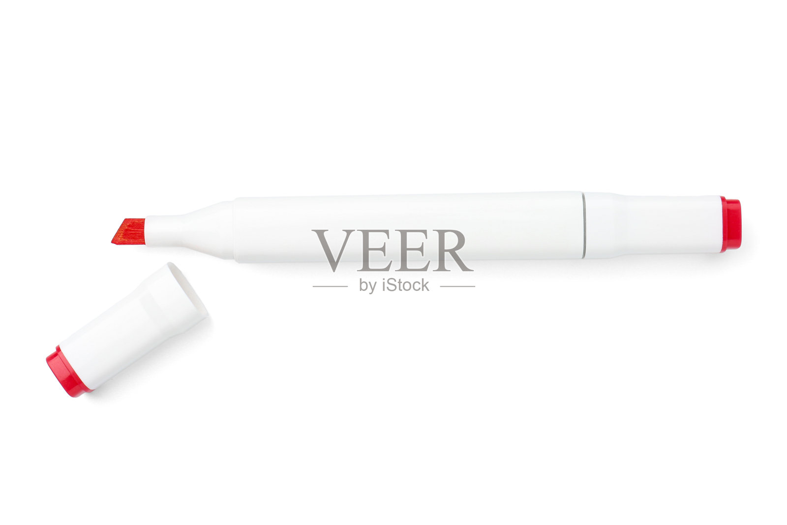 双头马克笔特写,白色背景,俯视角度照片摄影图片