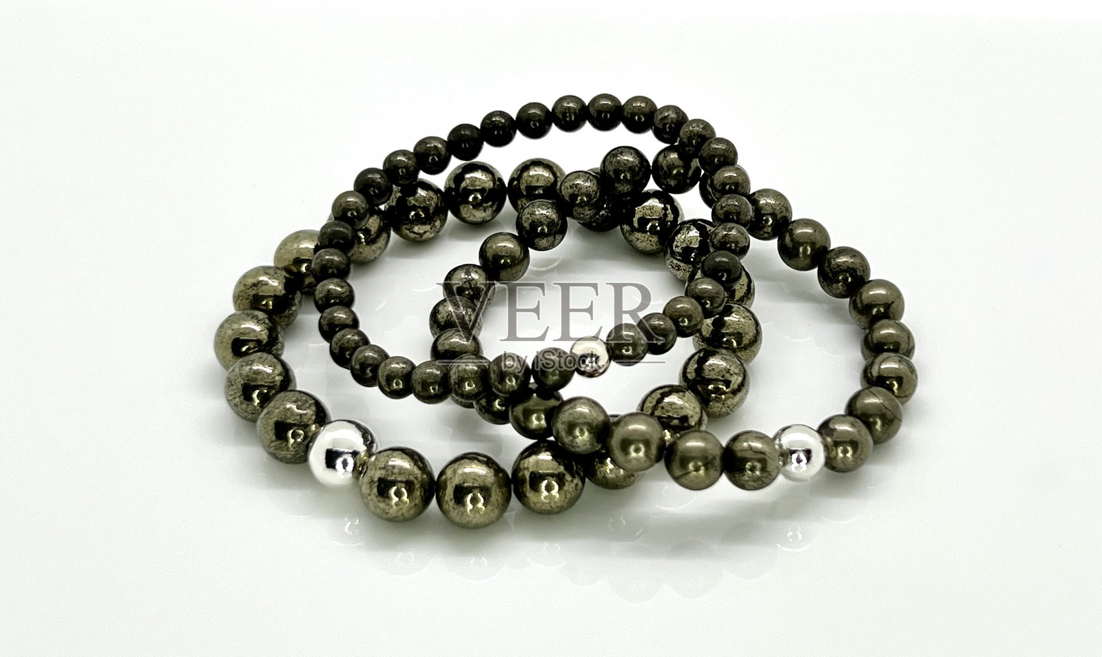 黄铁矿与925纯银手链照片摄影图片