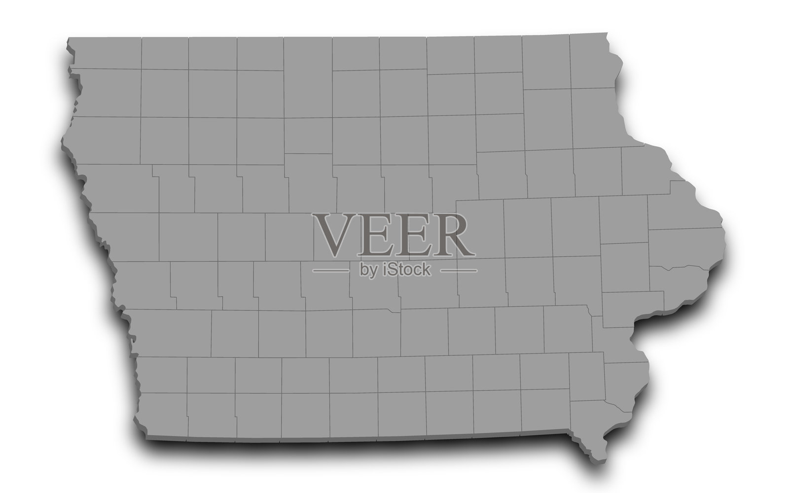 爱荷华州地图。美国爱荷华州彩色三维地图。插画图片素材