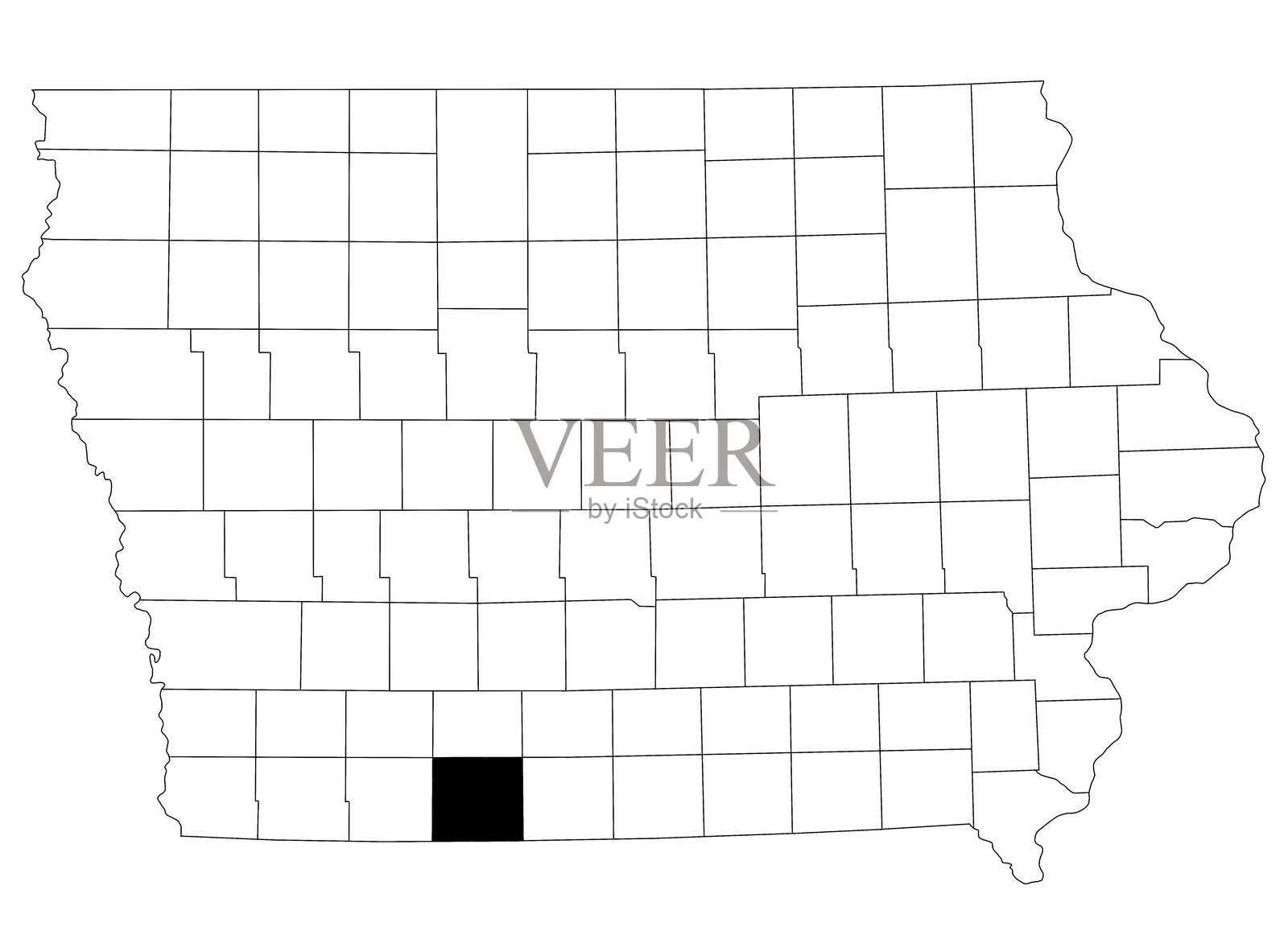 爱荷华州朗戈尔县地图,白色背景,美国爱荷华州地图上突出显示了朗戈尔县。插画图片素材