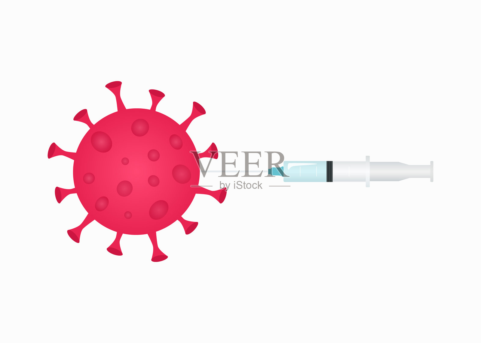白色背景上的注射器和病毒符号特写。疫苗接种、免疫接种和疾病预防概念插画图片素材