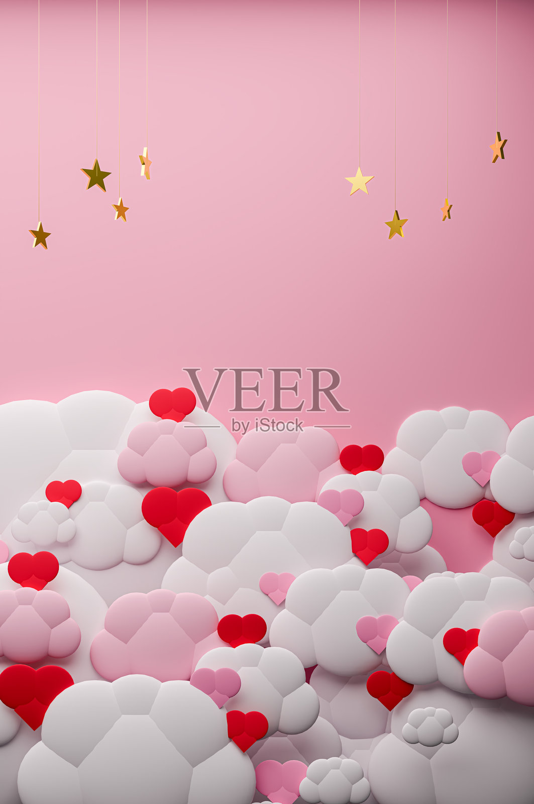 情人节浪漫背景,漂浮的心和柔软的云彩照片摄影图片