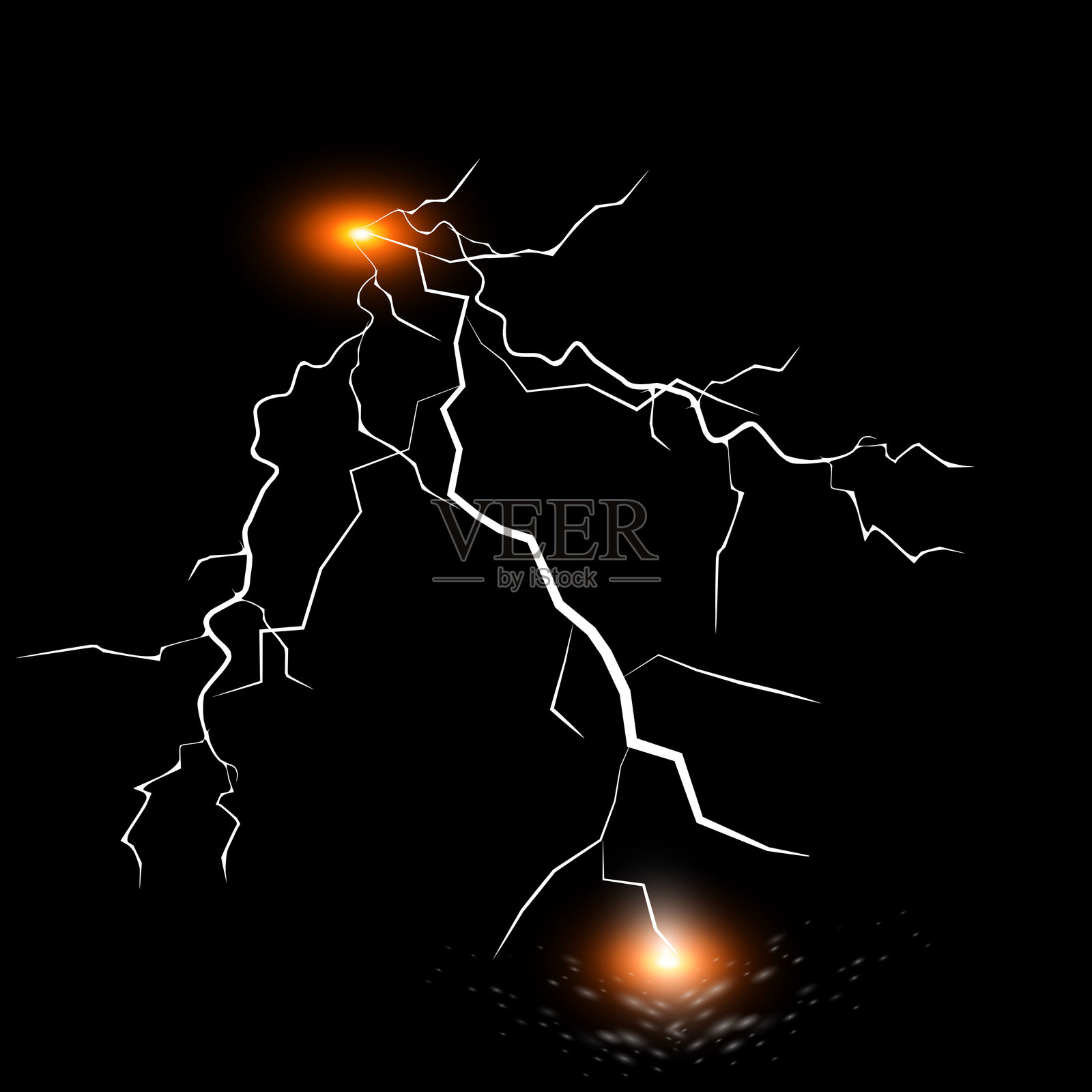 闪电。雷暴逼真闪电。明亮的光效。闪电组合魔法和明亮的光效插画图片素材