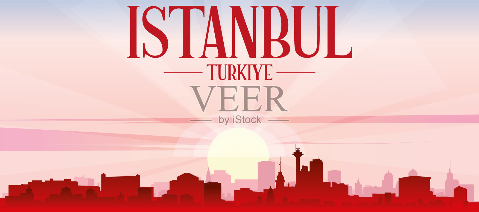 伊斯坦布尔,土耳其,城市天际线全景海报插画图片素材