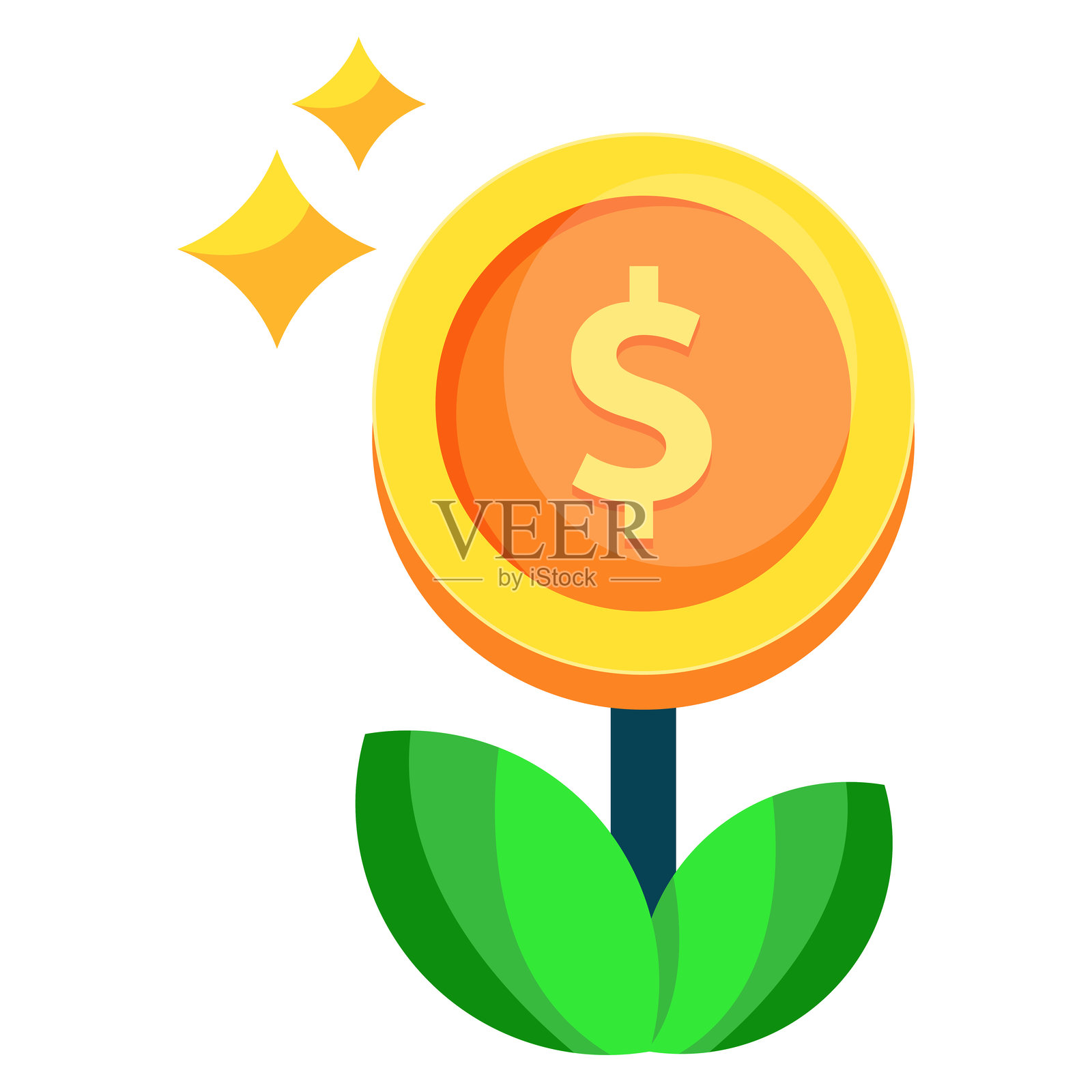 植物带硬币图标设计。增长植物图标设计插画图片素材