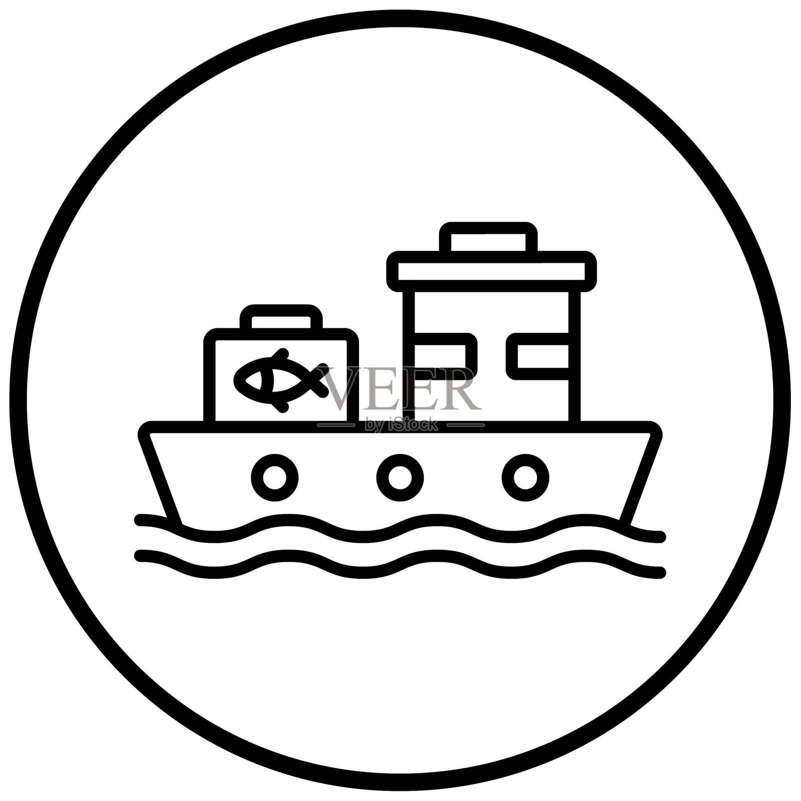 矢量设计 钓鱼船图标风格插画图片素材