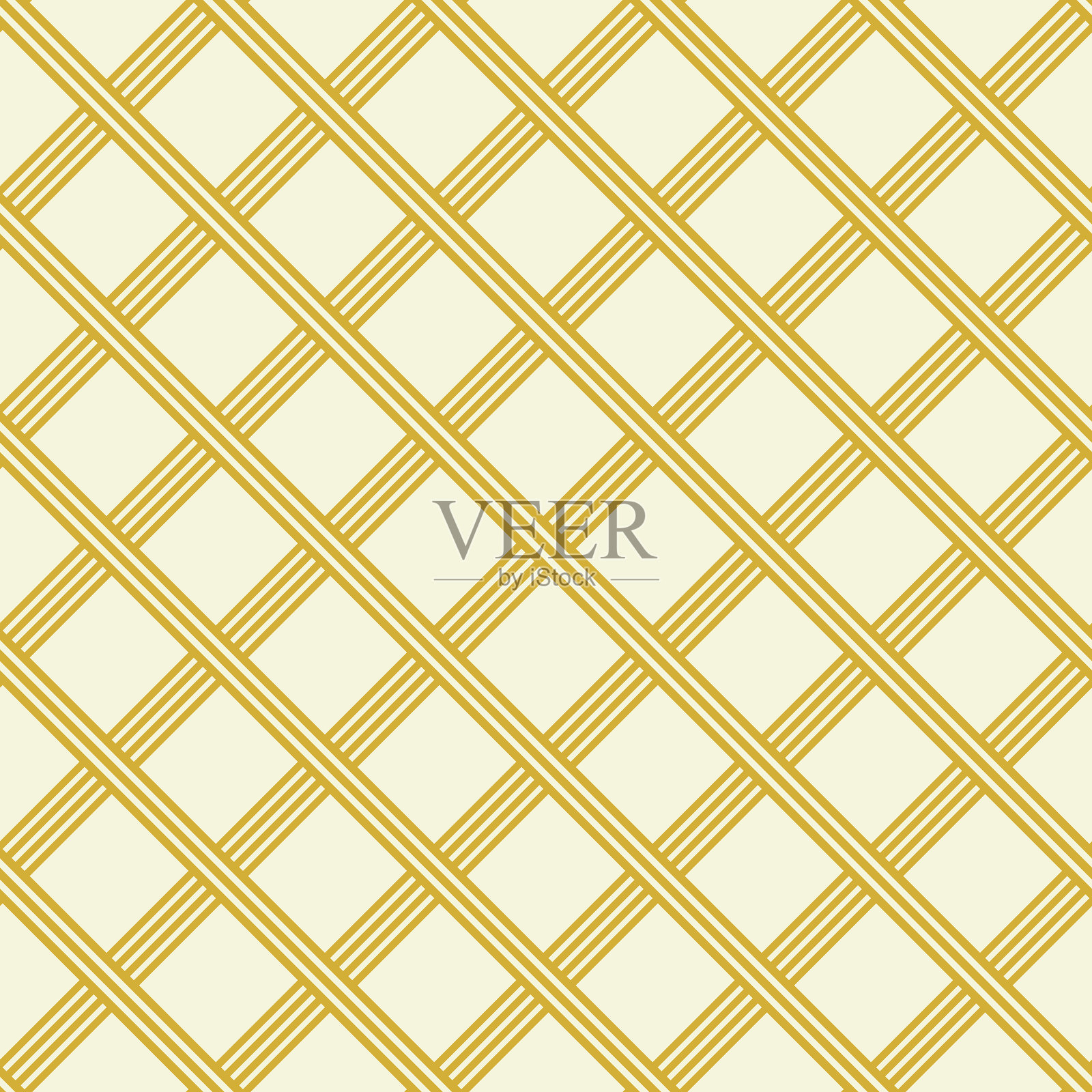 黄色背景上的金色线条无缝图案。矢量图。插画图片素材