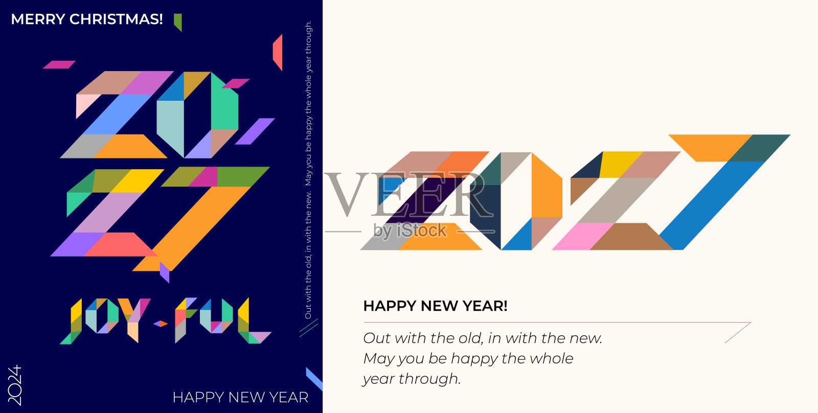 2027新年快乐。2027新年日历、封面、卡片、媒体帖子的创意彩色概念。庆祝和季节装饰。简约时尚的矢量2027字体标志。插画图片素材