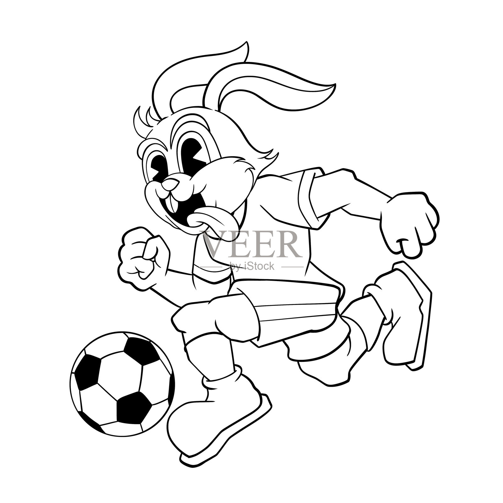 卡通兔子足球人物轮廓插画图片素材