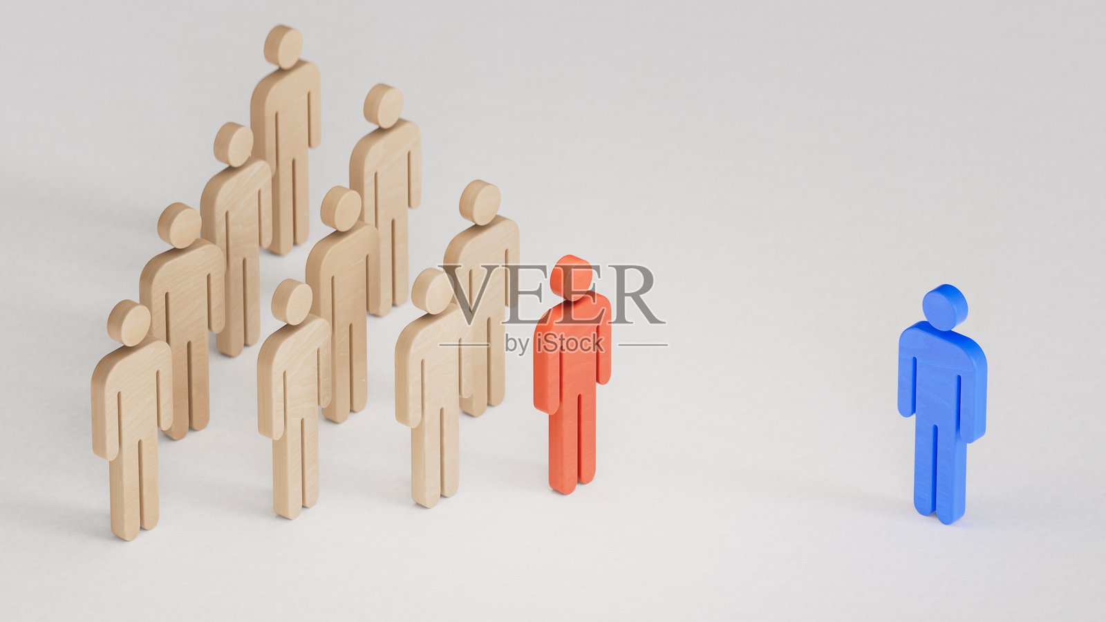 领导者带领业务团队。新团队成员加入。与对手或合作伙伴的冲突讨论。商业成功概念的领导力。白色背景上的3D渲染。照片摄影图片