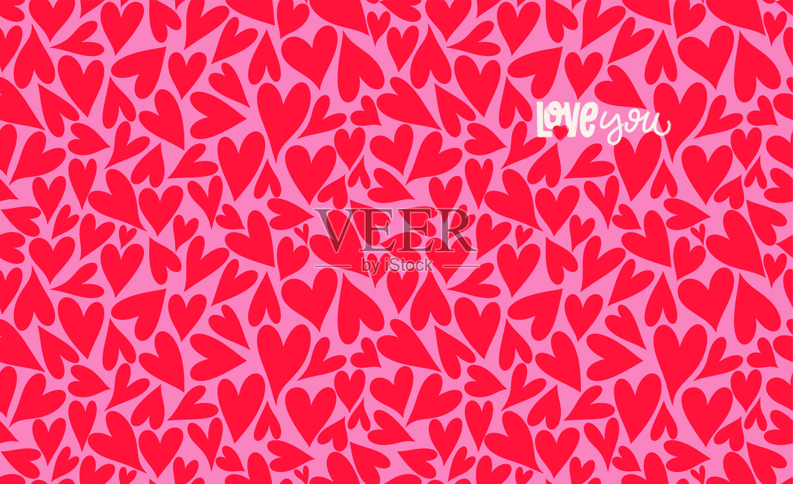 爱心图案,并附有“我爱你”的字样。可爱的,手绘的,浪漫的矢量心形背景印花。快乐情人节,节日背景纹理,横幅,浪漫婚礼,图案。插画图片素材