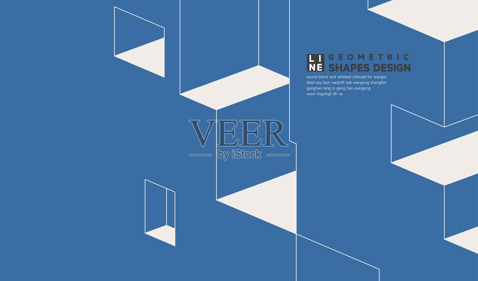 蓝色轮廓几何立方体建筑图案设计背景插画图片素材