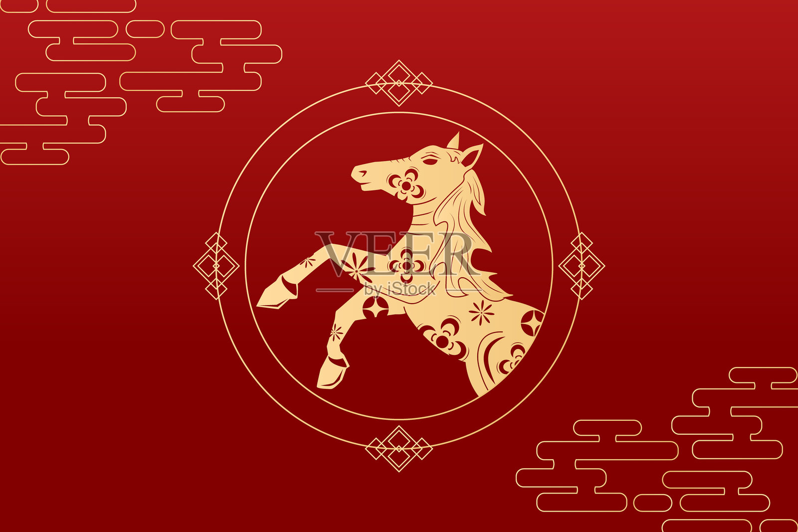 2026 农历新年快乐,现代设计,采用红色、金色和白色,马年属相,亚洲东方传统装饰,画框和边框插画图片素材