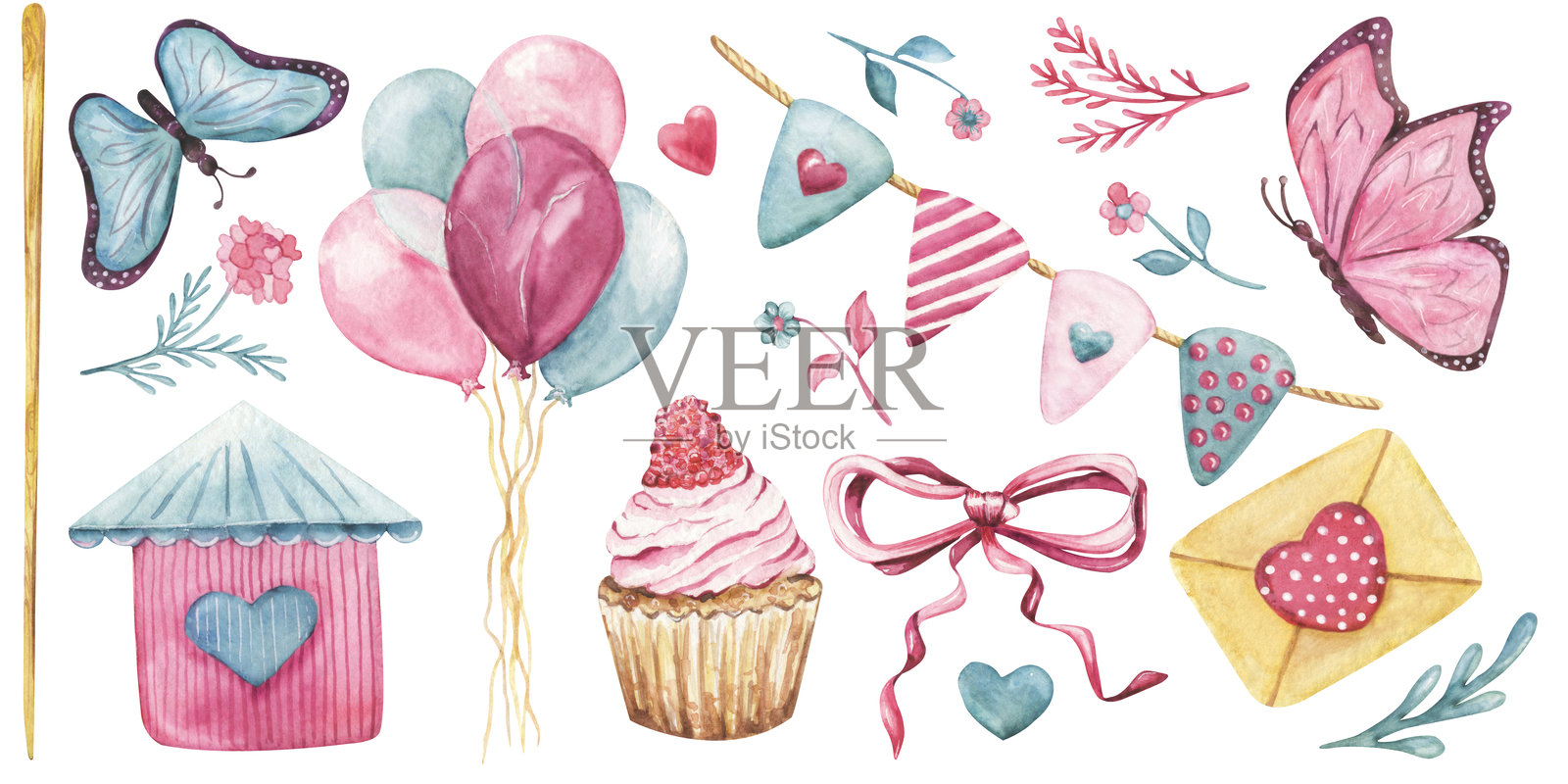 情人节装饰元素水彩插画插画图片素材