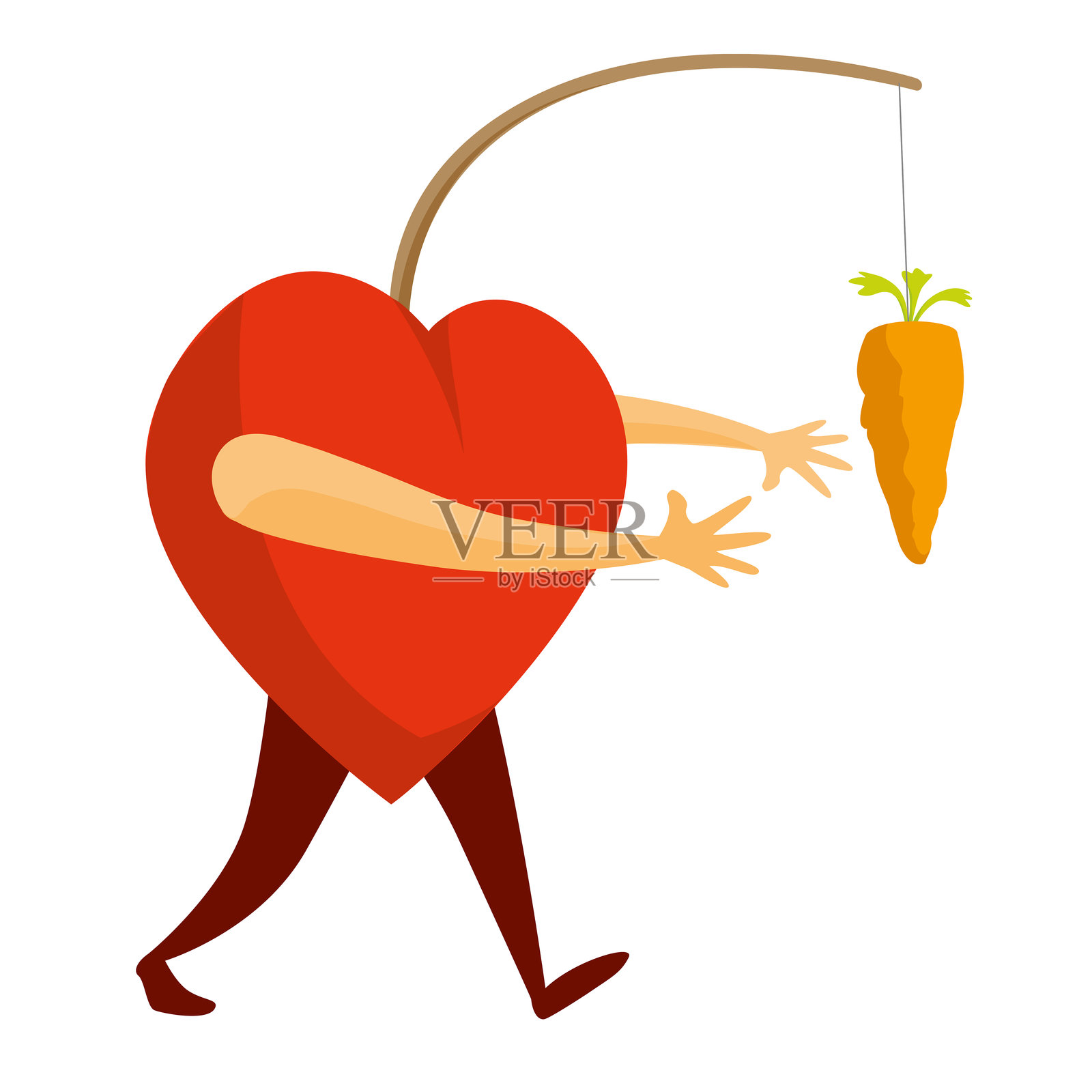 红心追逐着悬空的胡萝卜插画图片素材