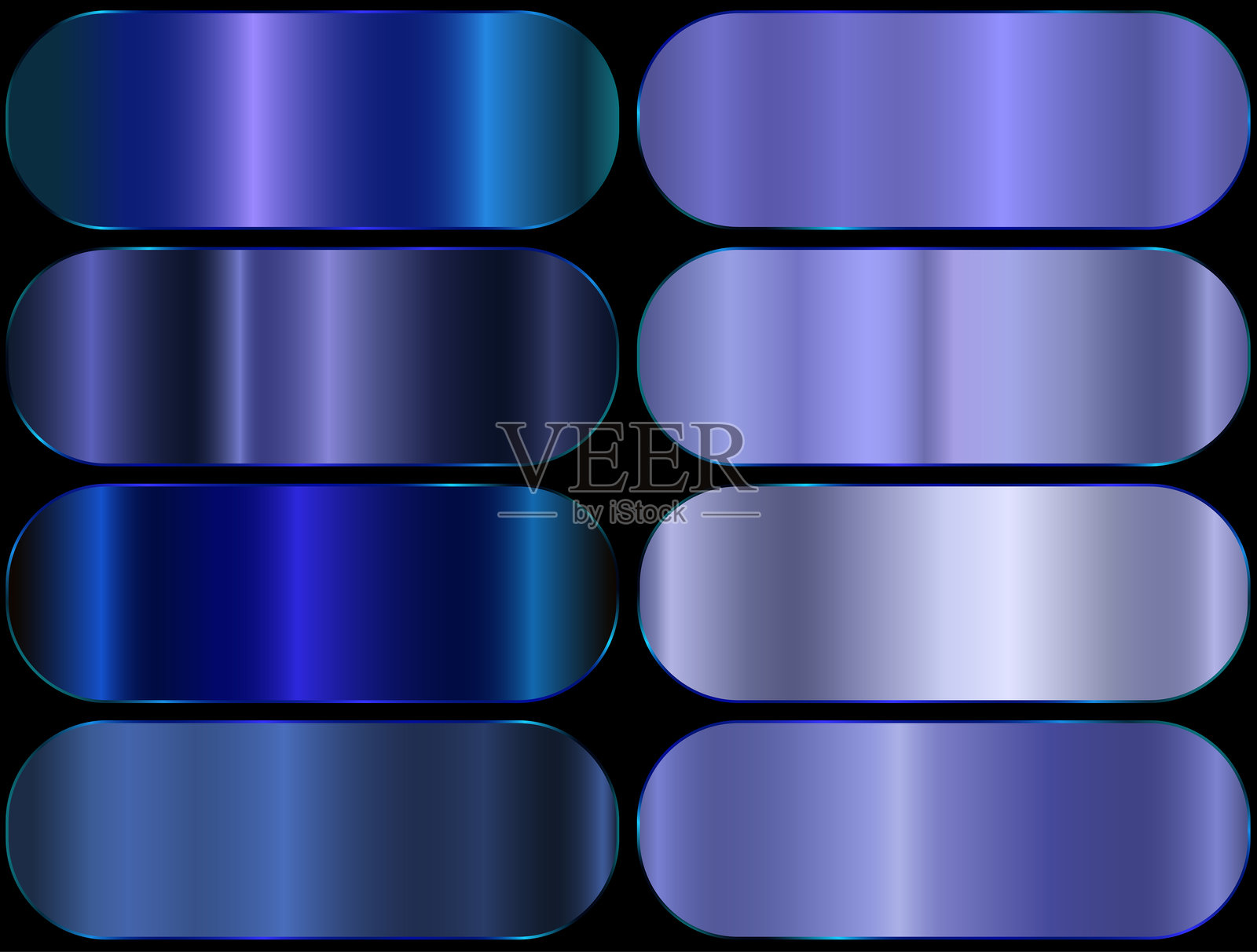 优质深蓝色渐变色板套装。蓝色金属渐变。逼真的深蓝色铝制矩形插画图片素材