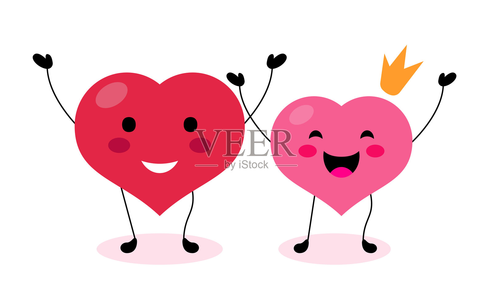 红色粉色心形情侣图案,适用于邀请函、情人节。情人节快乐,爱,心形。美丽的情侣。相爱的情侣,感受幸福与喜悦的概念插画图片素材