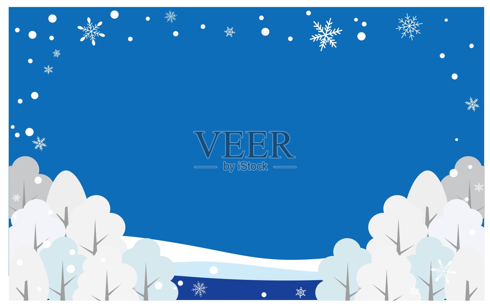 敞开的冬日天空和雪山背景插画图片素材