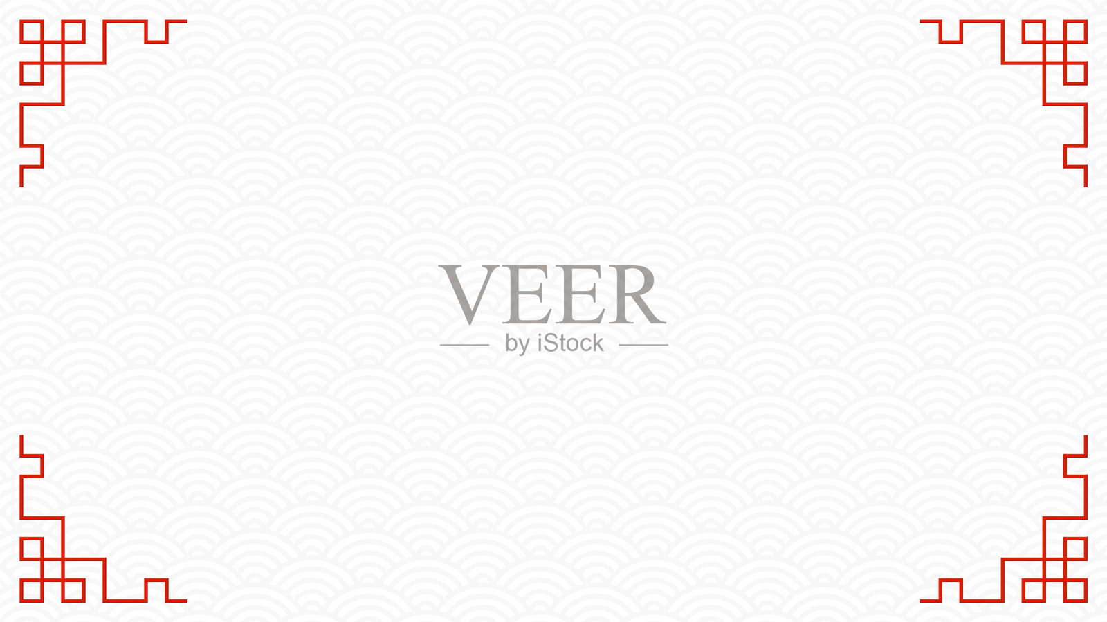 红色东方日式信函装饰框架,白色云纹背景插画图片素材