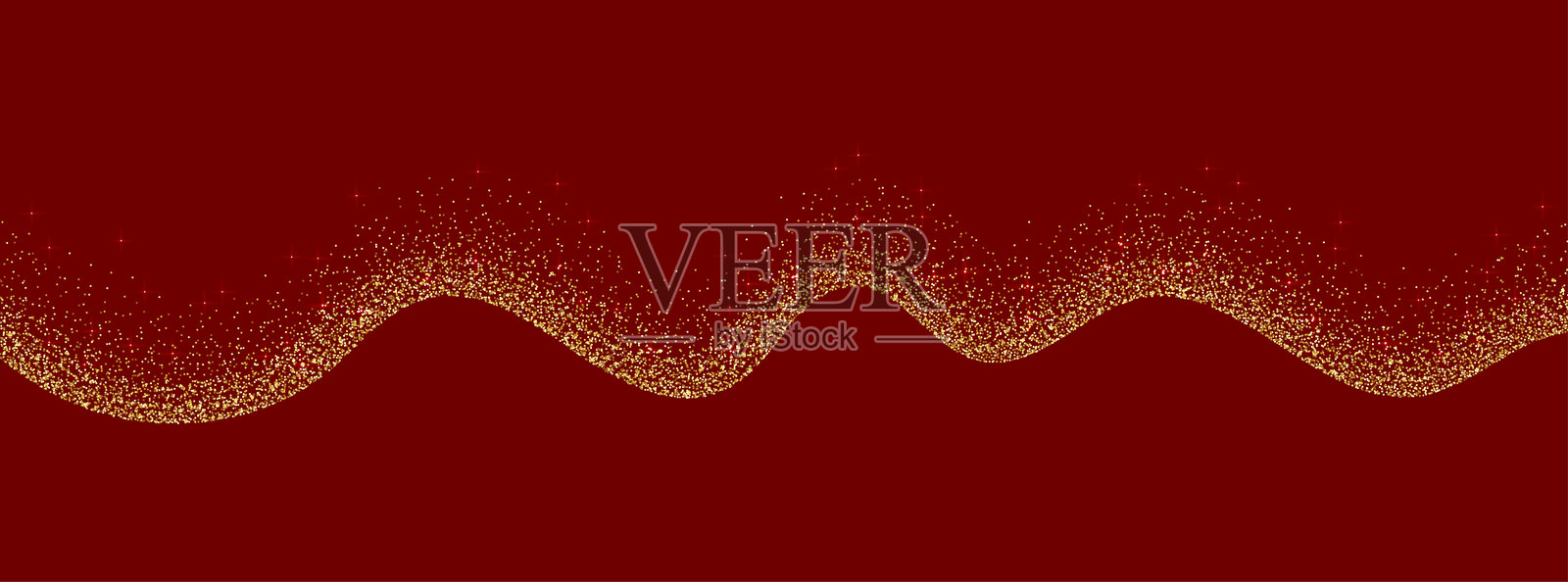 金色波浪纹理。金色波浪图案,孤立在圣诞红色背景上。闪光爆炸纸屑。黄色尘埃叠加。矢量插画,EPS 10。插画图片素材