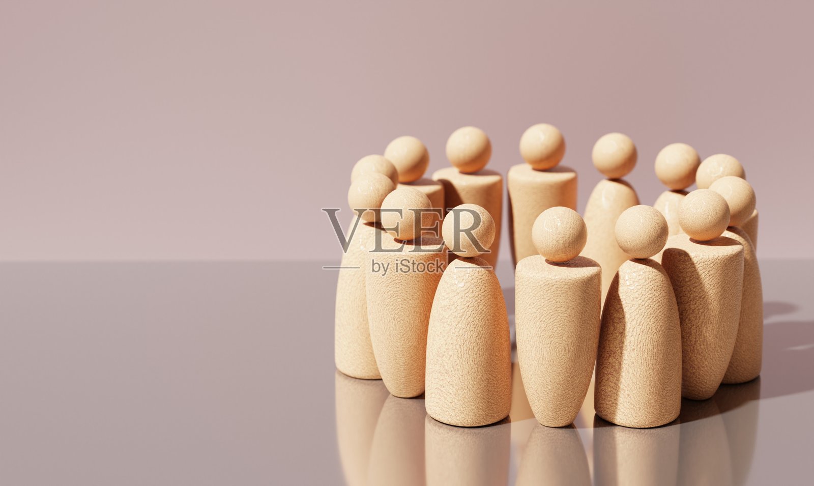 抽象木质人物——团队合作与成功理念。场景象征着人们在商业3D渲染中共同协作,以构建想法、管理资源并实现共同目标。照片摄影图片
