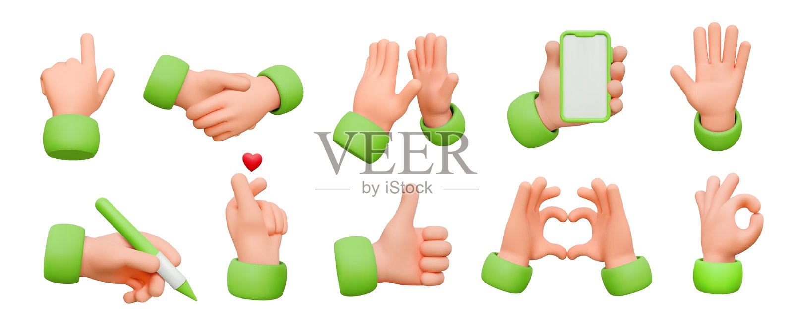 3D卡通手势展示各种手势和动作插画图片素材