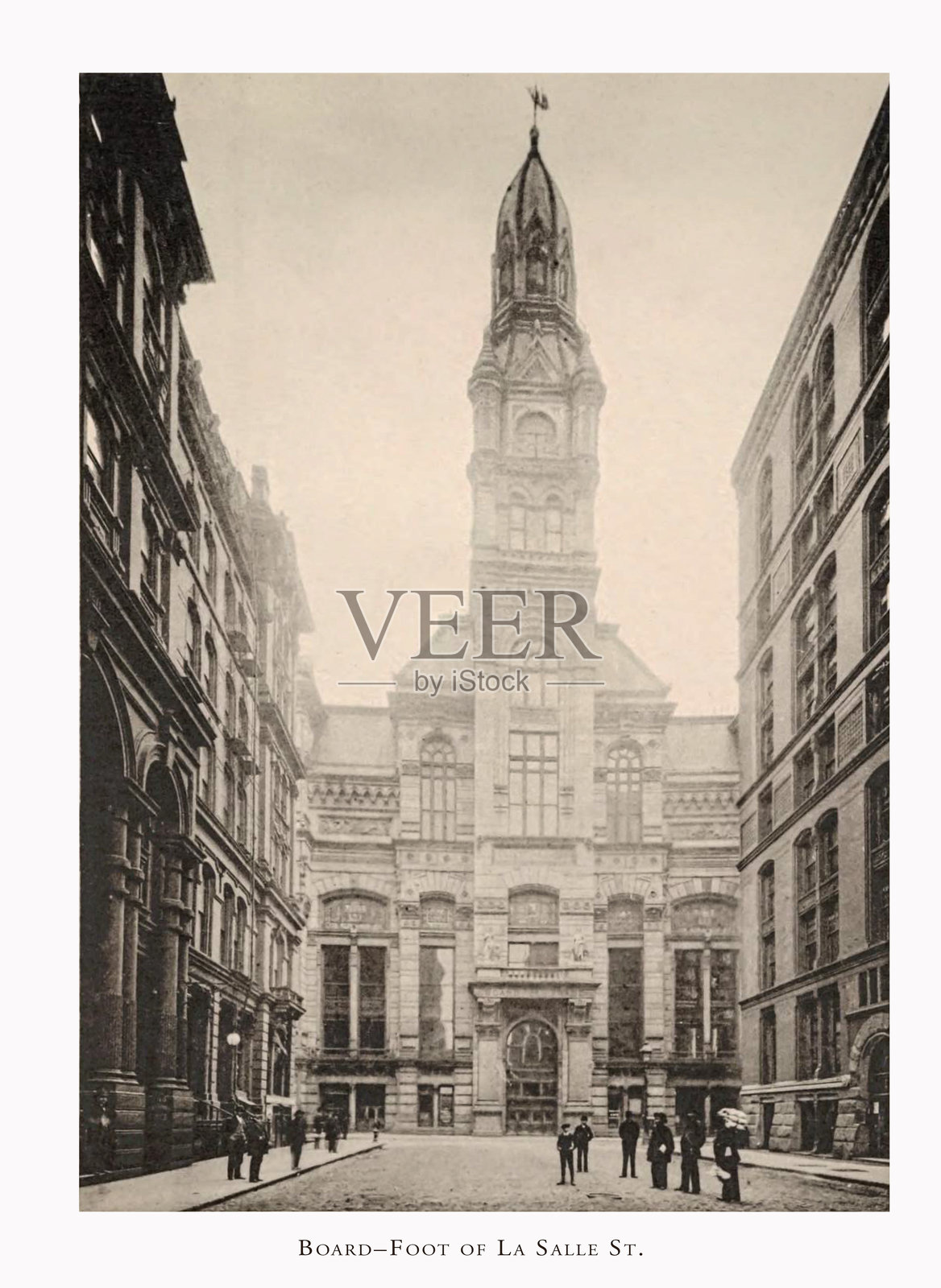 芝加哥商业交易所,拉萨尔街尽头,1892年出版的芝加哥伊利诺伊州历史照片插画图片素材