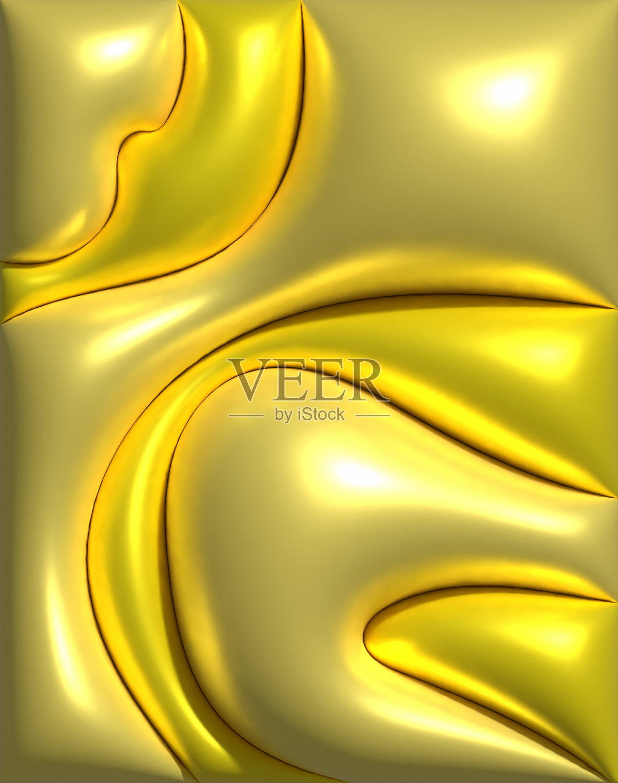 黄色抽象表面,柔软的充气褶皱,三维渲染插图照片摄影图片