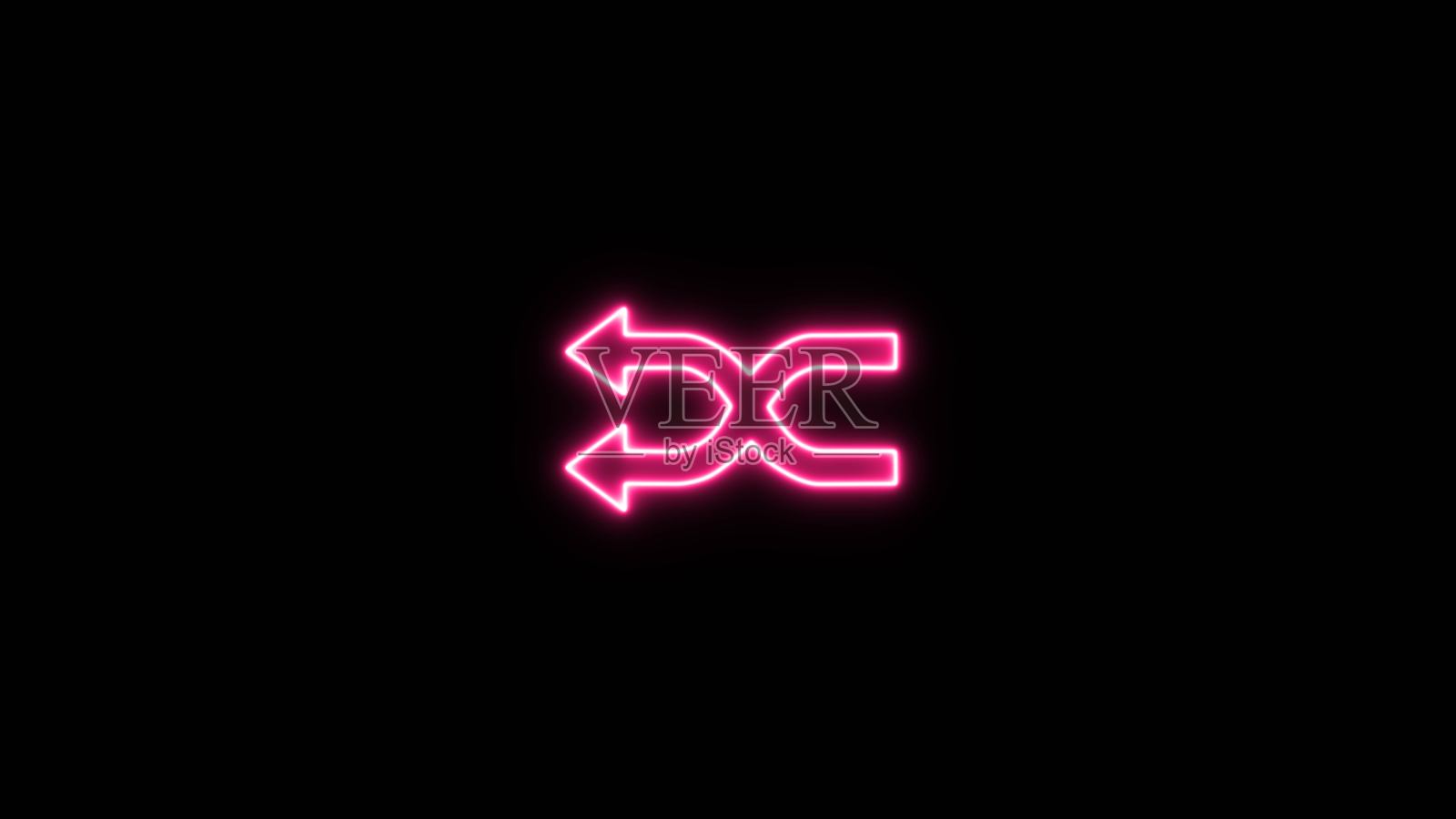 黑色背景上发光的霓虹灯随机播放箭头图标插画视频。霓虹灯随机播放图标插画。照片摄影图片