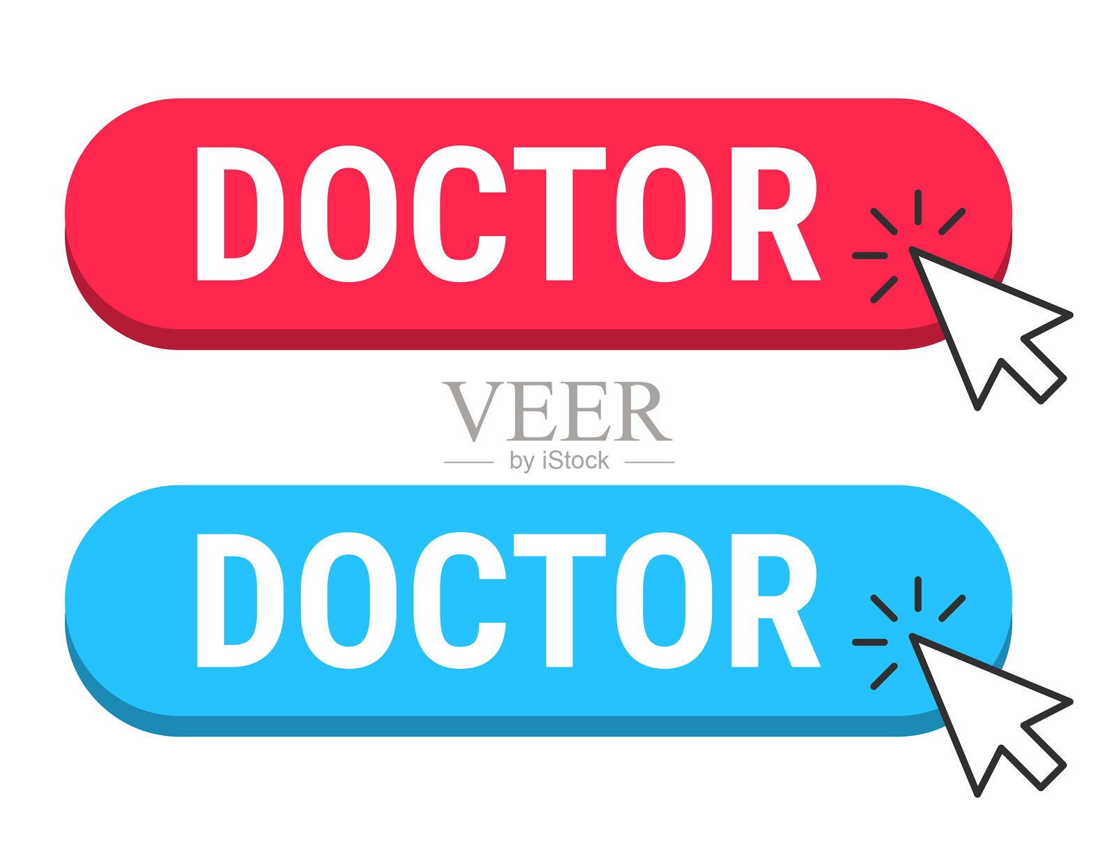 医生 - 红色和蓝色按钮,带有白色背景上的光标插画图片素材