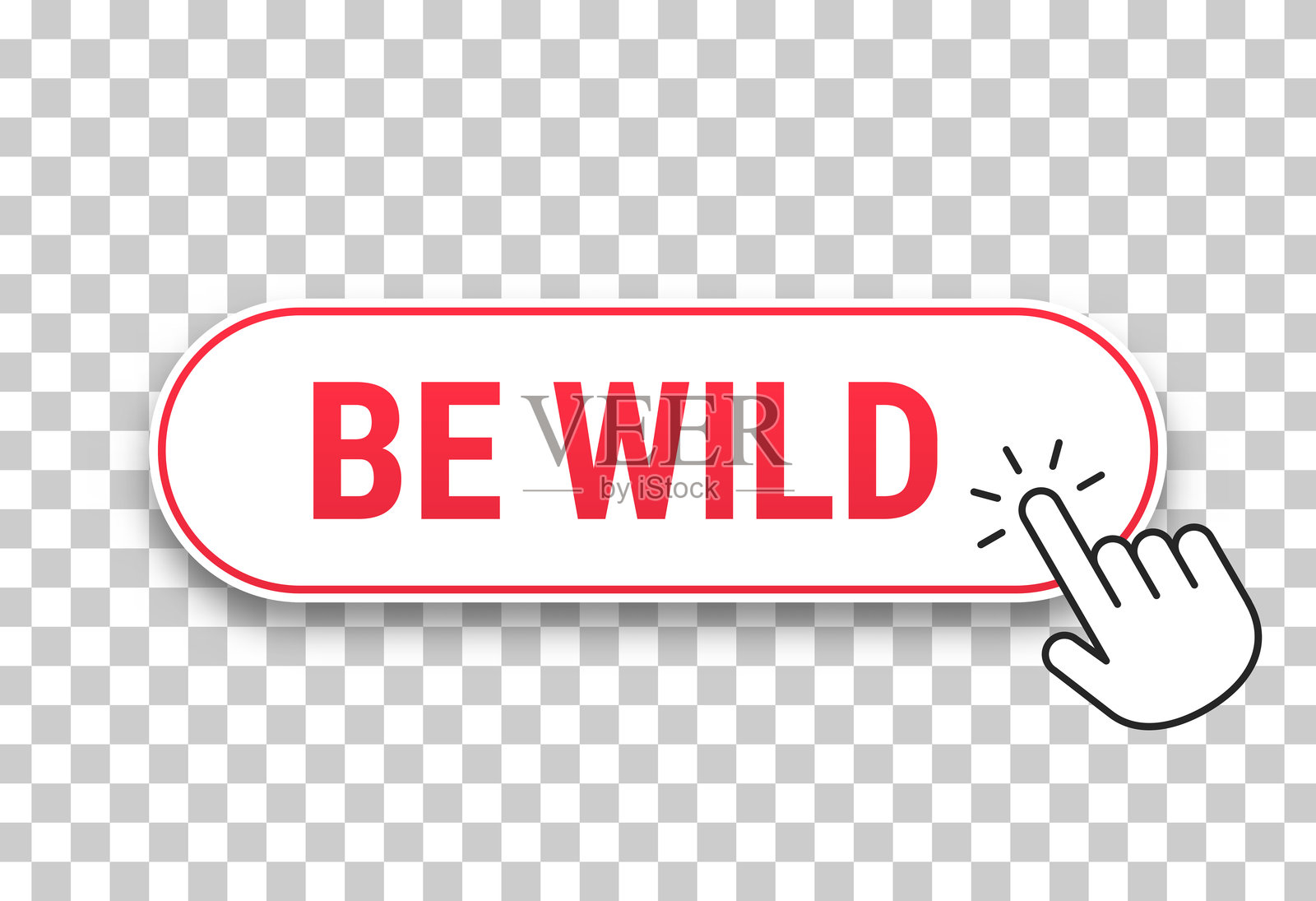 “狂野” - 带手形光标的3D点击网页按钮,背景空白插画图片素材